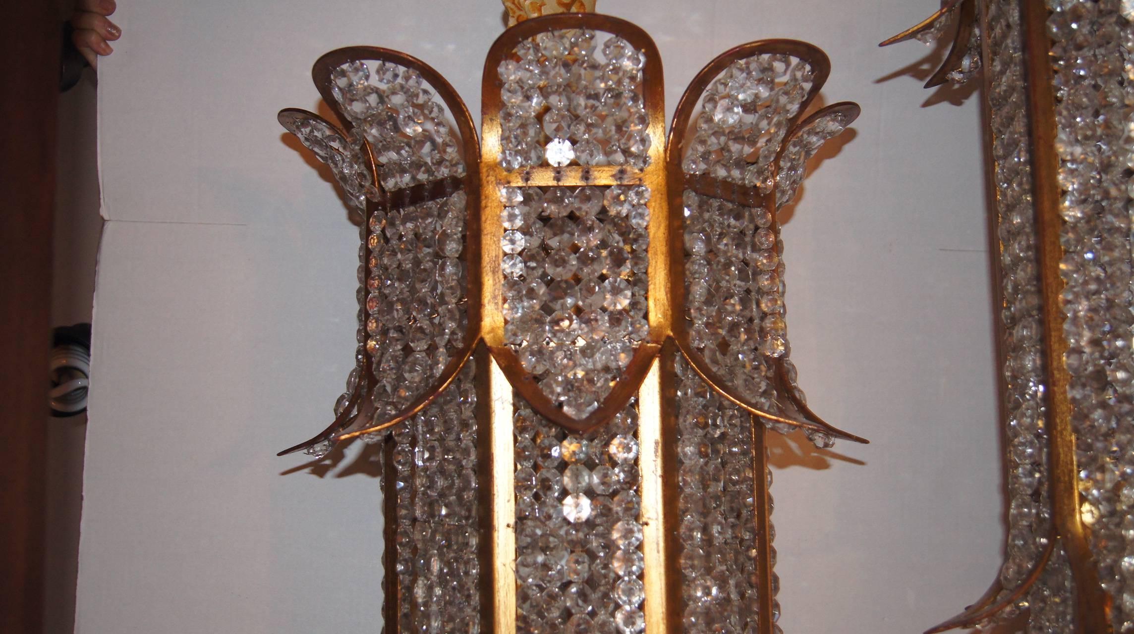 Set of Gilt Metal and Crystal Lanterns, Sold Individually In Good Condition For Sale In New York, NY