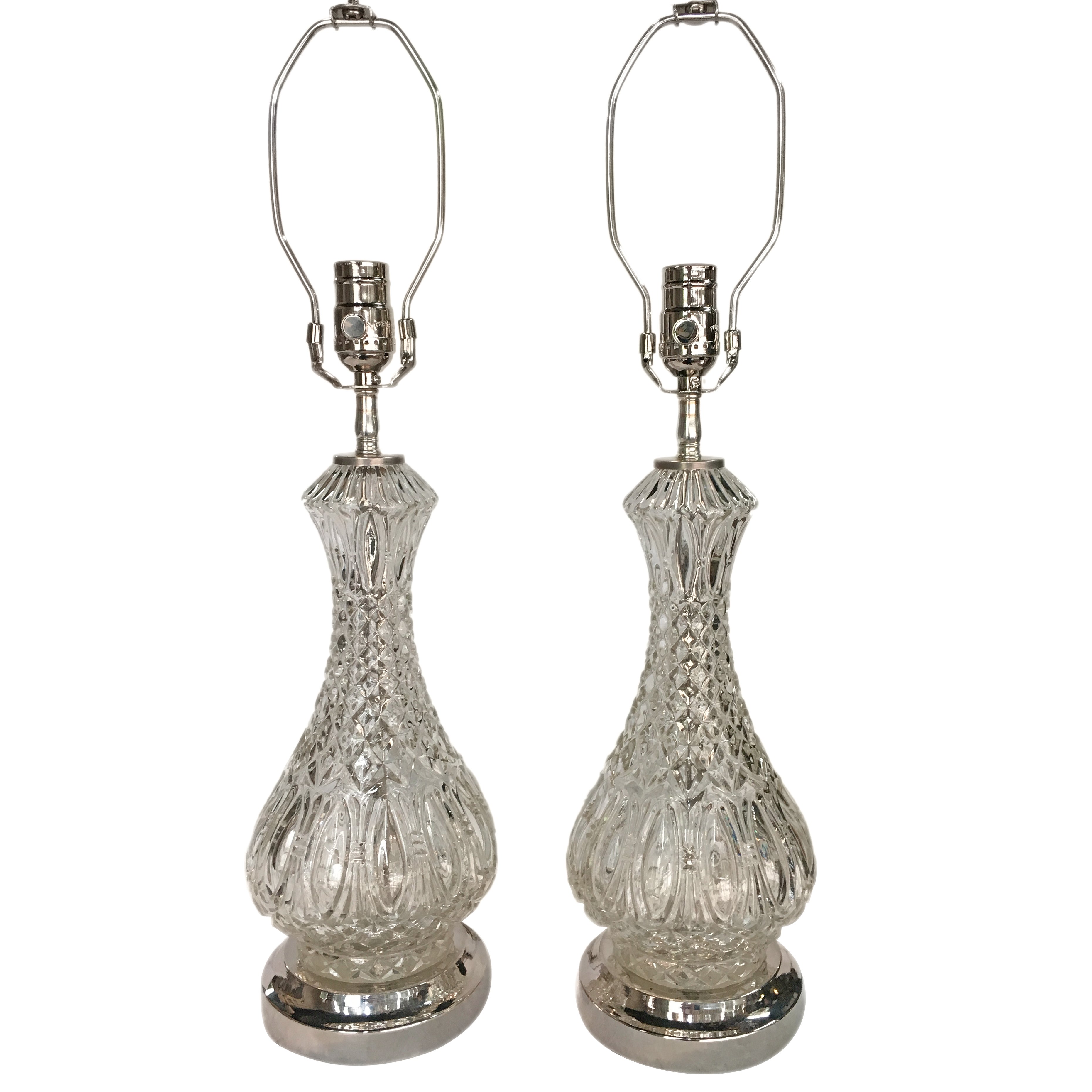 Pair of Porcelain and Cut Glass Lamps For Sale at 1stDibs