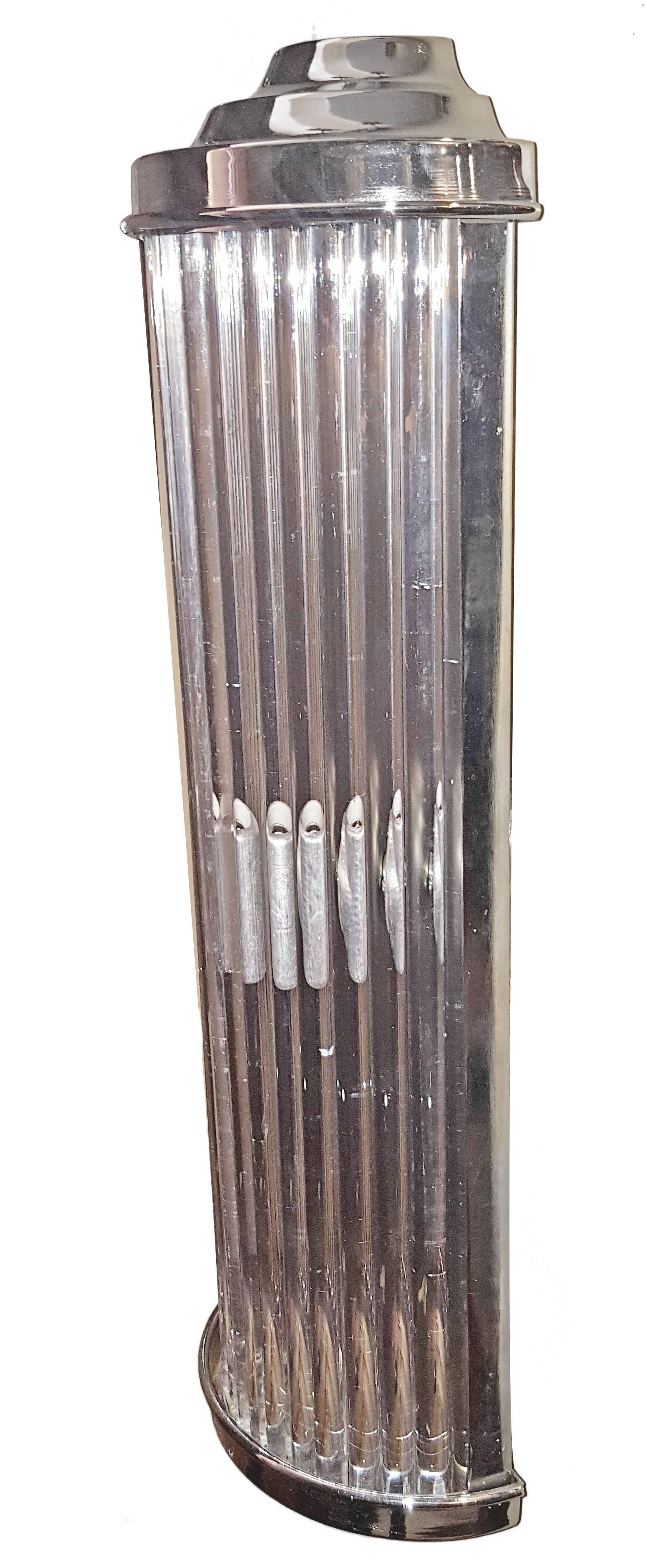Mid-20th Century Set of Eight Nickel-Plated and Glass Rods Sconces. sold in pairs For Sale