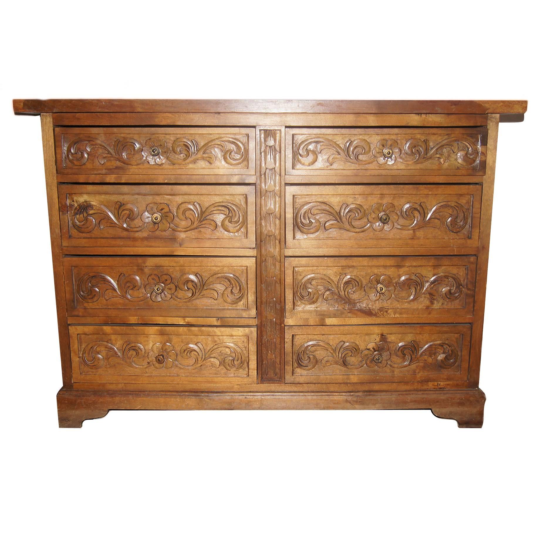Carved Wood Chest of Drawers For Sale