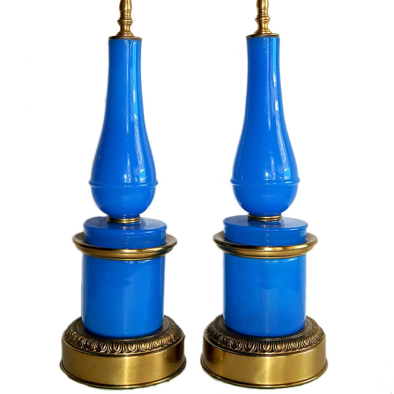 Pair of Blue Opaline Glass Lamps