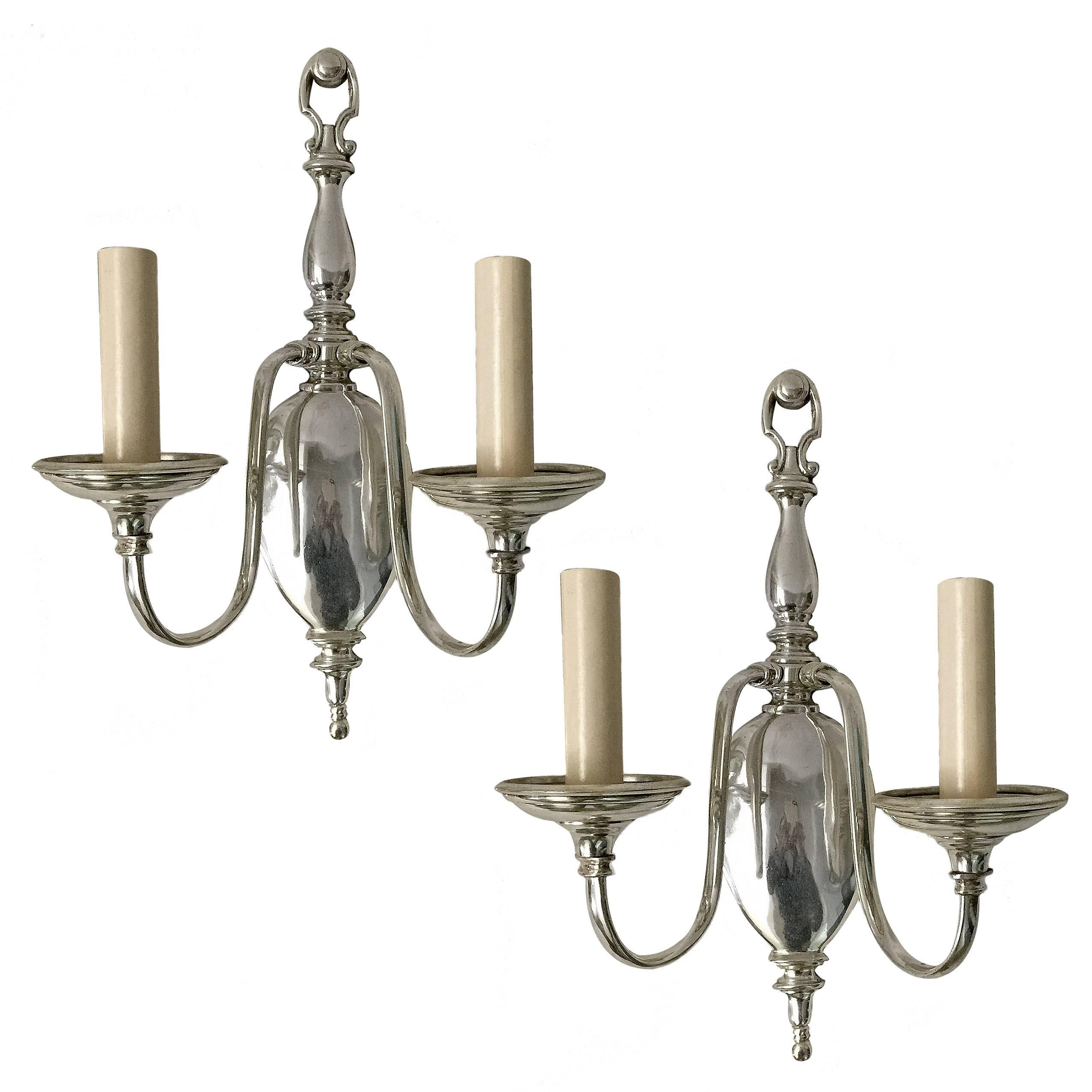 Pair of Neoclassic Style Silver Sconces For Sale
