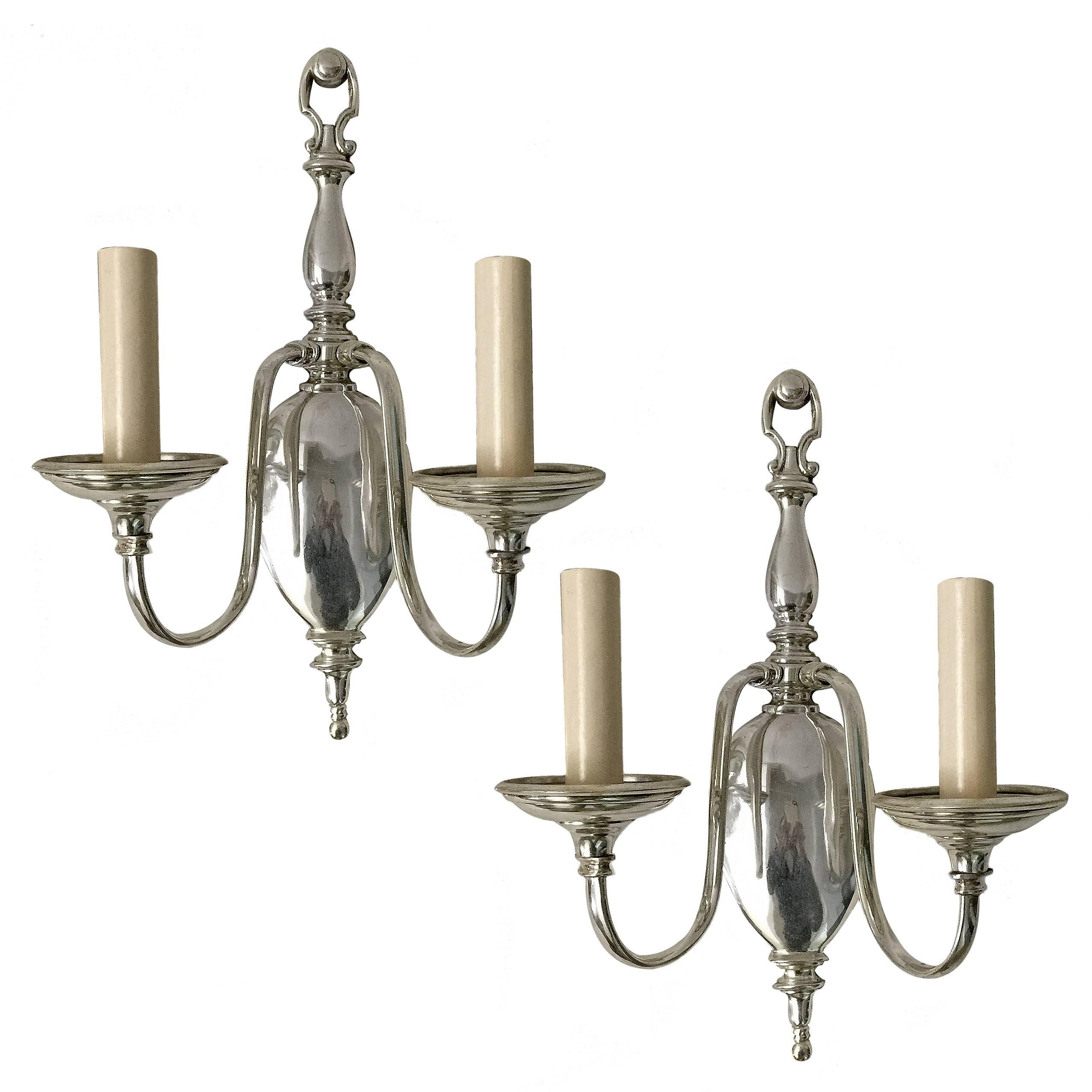 Pair of Neoclassic Style Silver Sconces