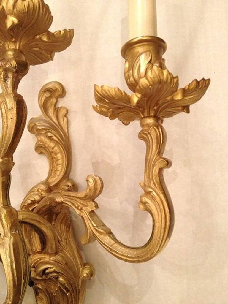 Pair of Gilt Bronze Louis XV Sconces In Good Condition For Sale In New York, NY
