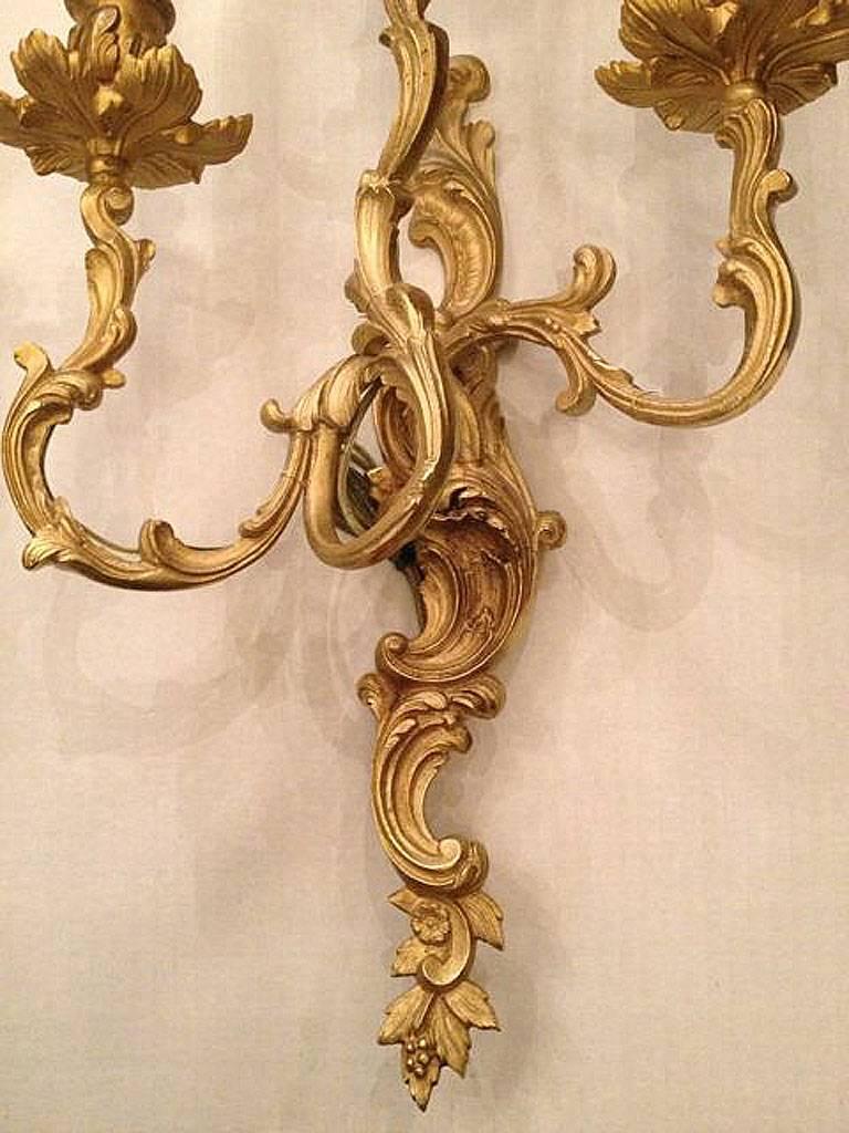 French Pair of Gilt Bronze Louis XV Sconces For Sale