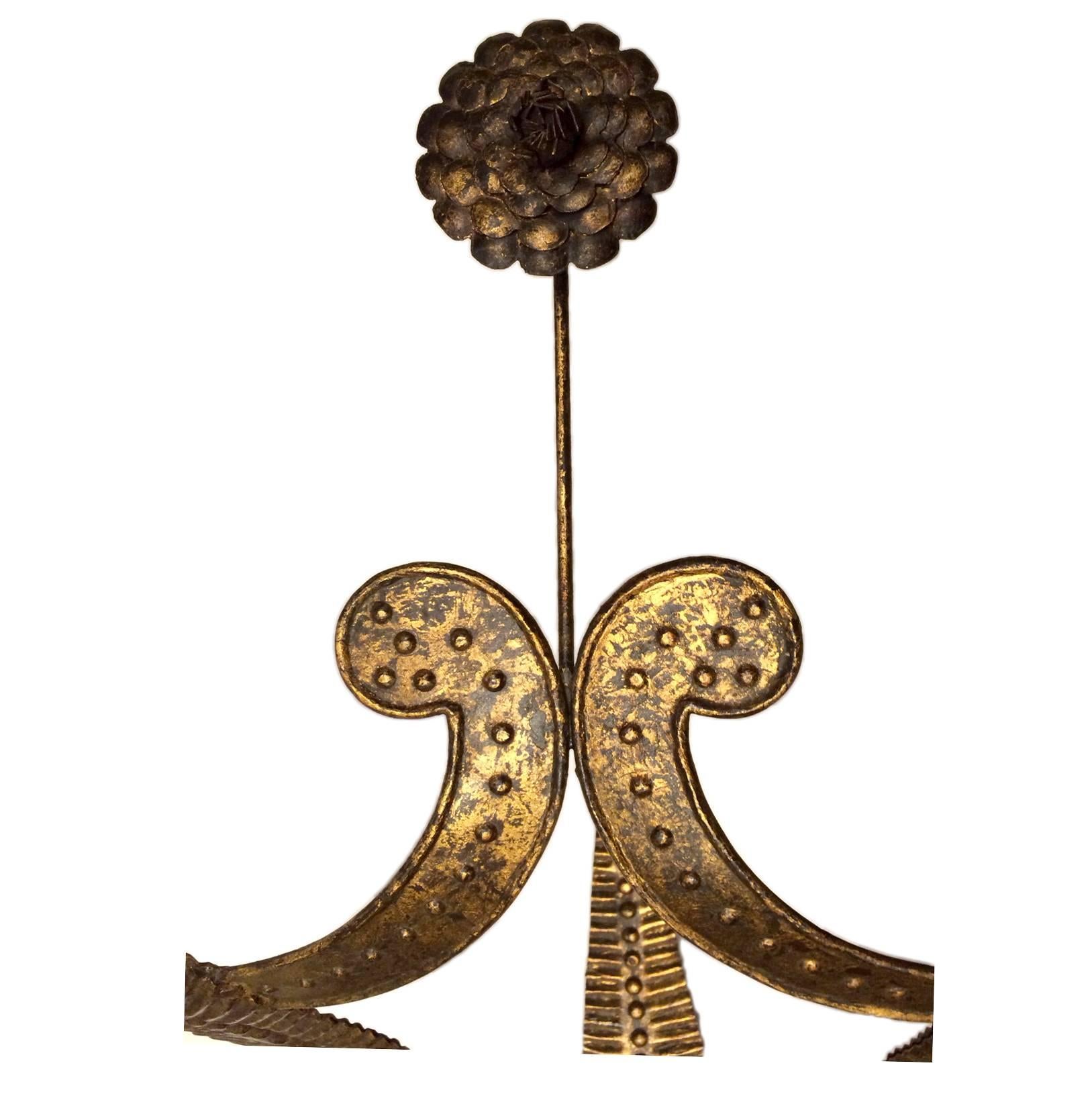 Pair of Large Gilt Iron Sconces In Good Condition For Sale In New York, NY