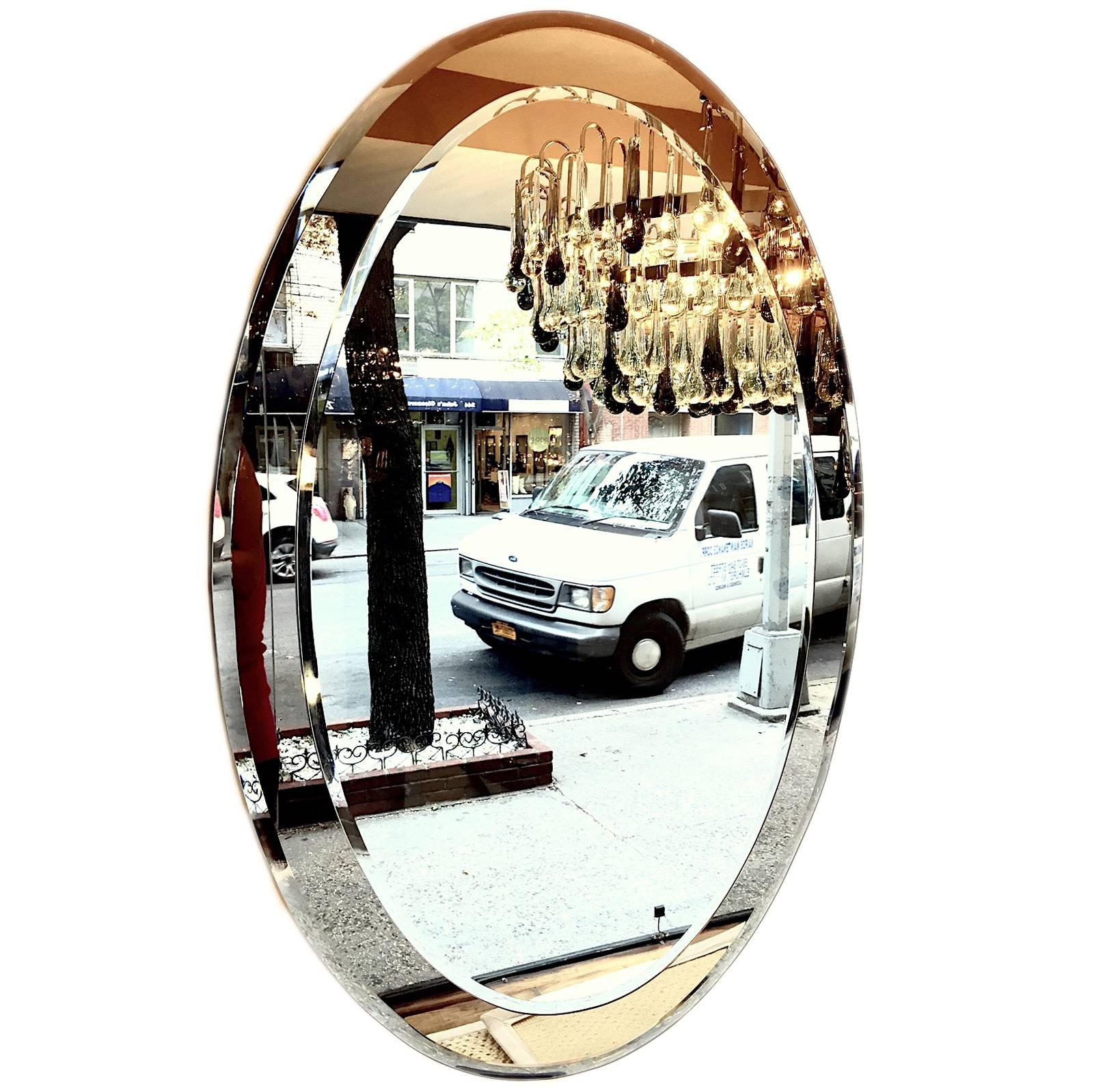 Pair of Oval Moderne Frame Mirrors, Sold Individually In Good Condition In New York, NY