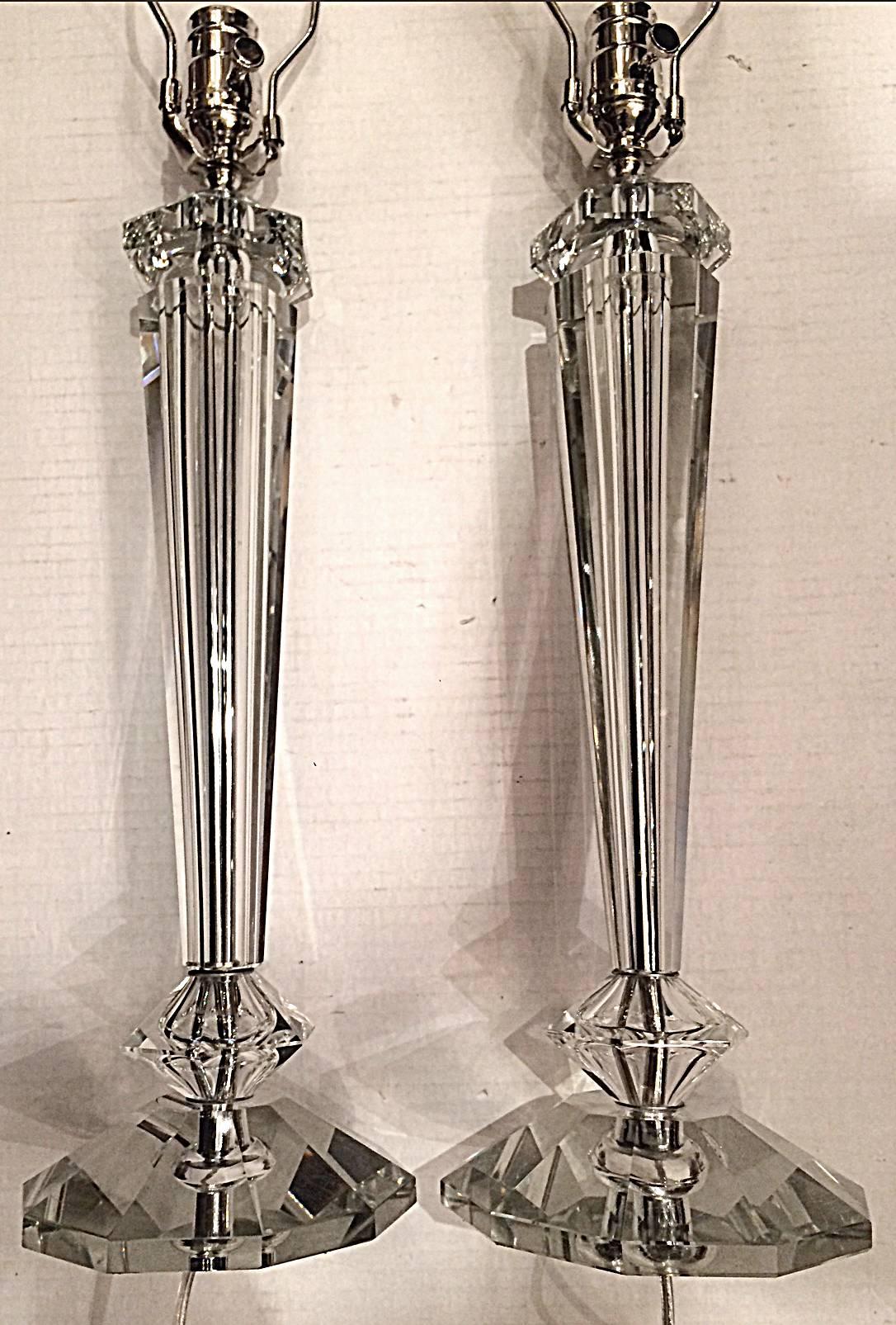 French Pair of Cut-Glass Table Lamps