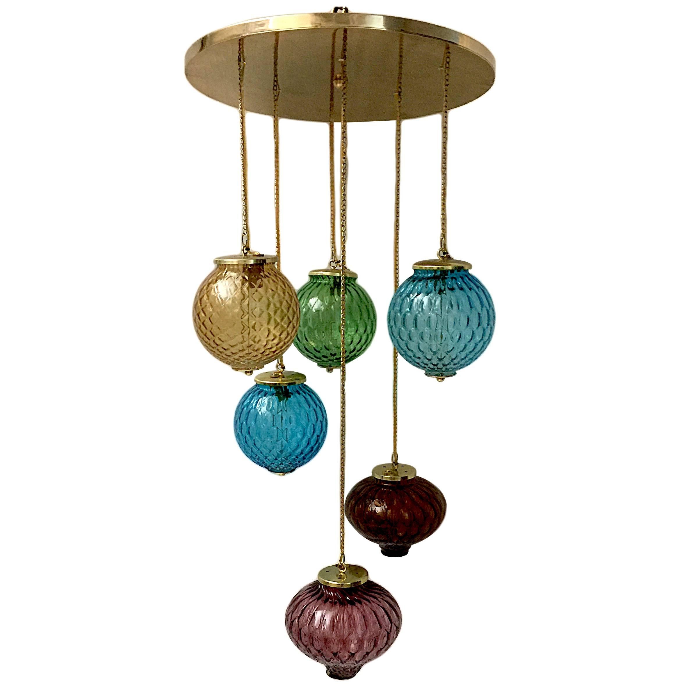 Large Moderne Blown Glass and Bronze Light Fixture For Sale