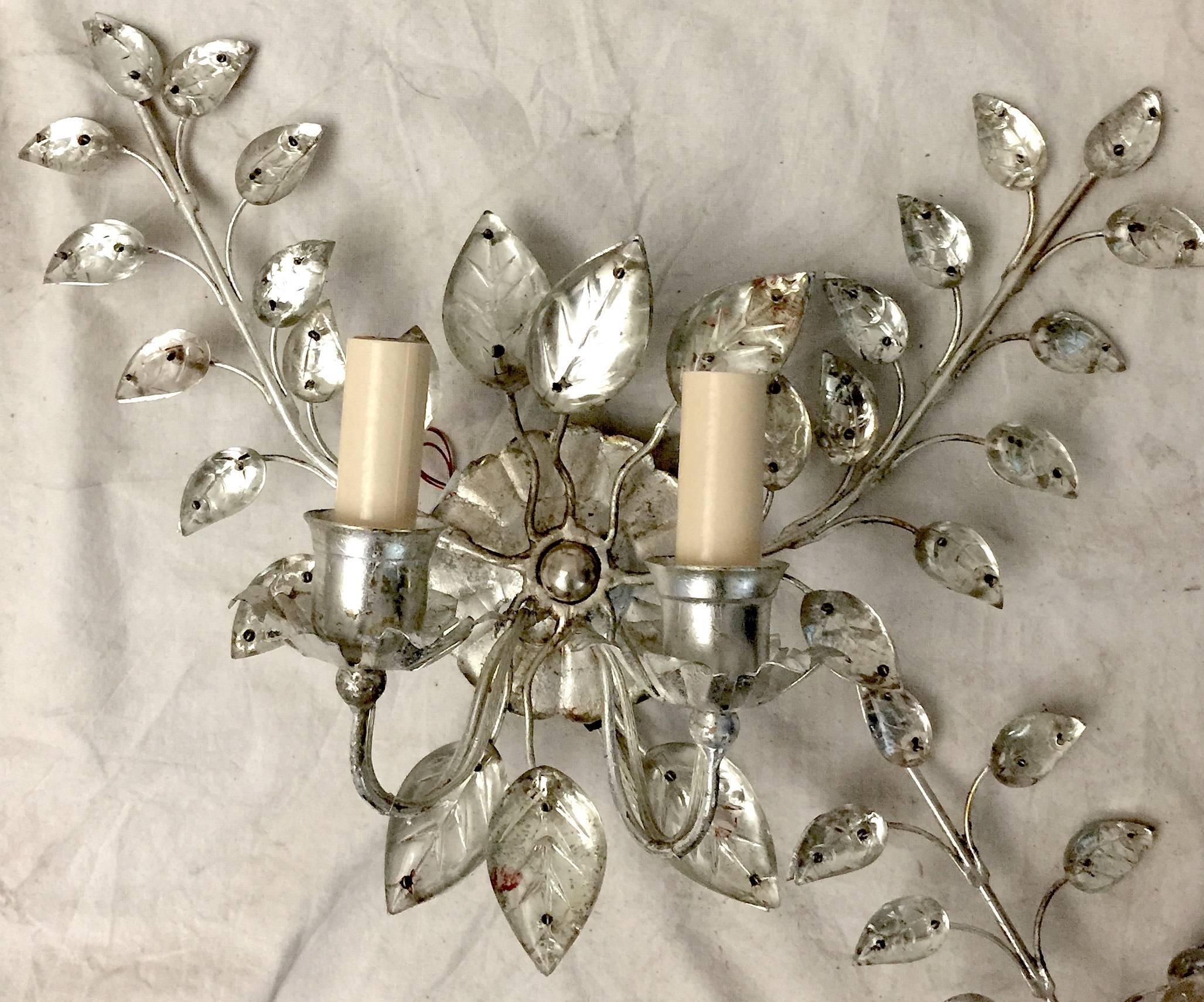 Organic Modern Pair of French Silver-Leaf Sconces For Sale