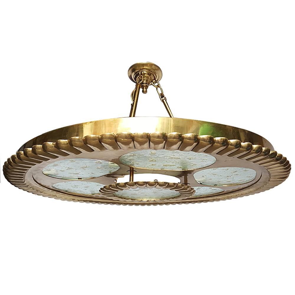 Bronze Light Fixture with Glass Insets For Sale