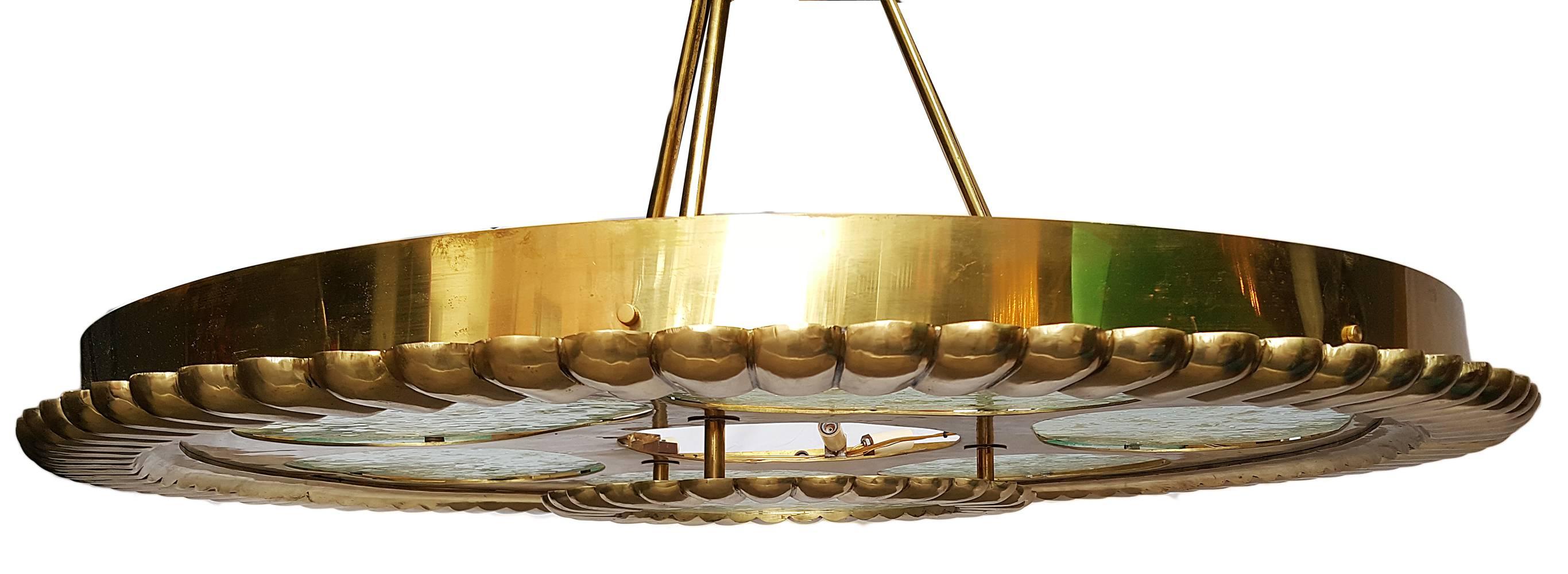 Bronze Light Fixture with Glass Insets In Excellent Condition For Sale In New York, NY