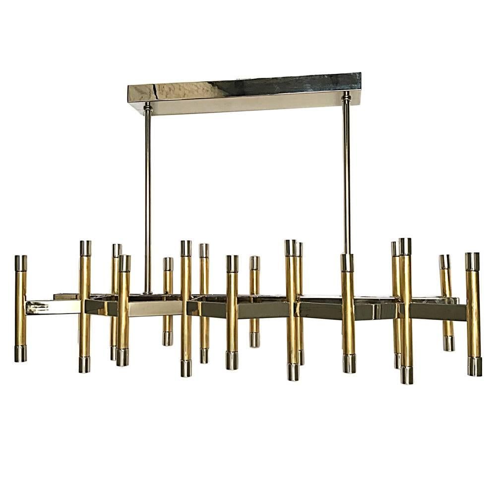 Large Horizontal Nickel and Brass Light Fixture For Sale