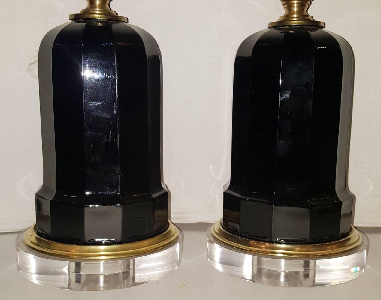 Mid-20th Century Pair of Black Porcelain Table Lamps For Sale