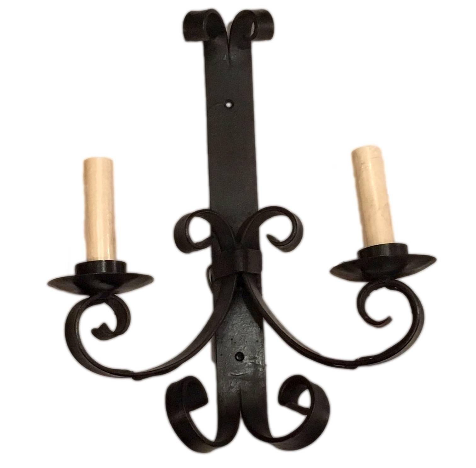 Set of Black Wrought Iron Sconces, Sold in Pairs In Good Condition For Sale In New York, NY