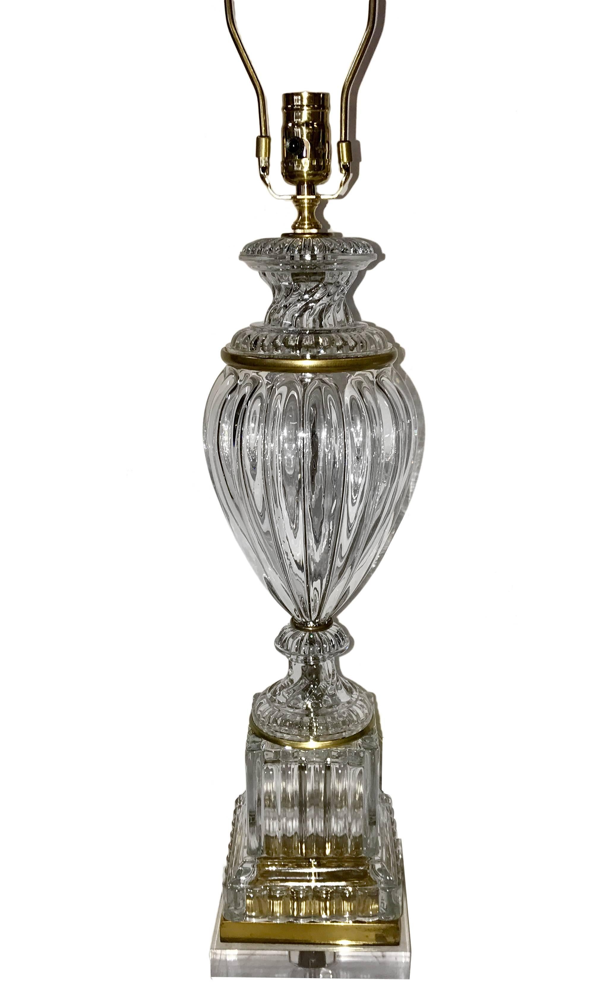 Set of Clear Molded Glass Table Lamps In Excellent Condition For Sale In New York, NY