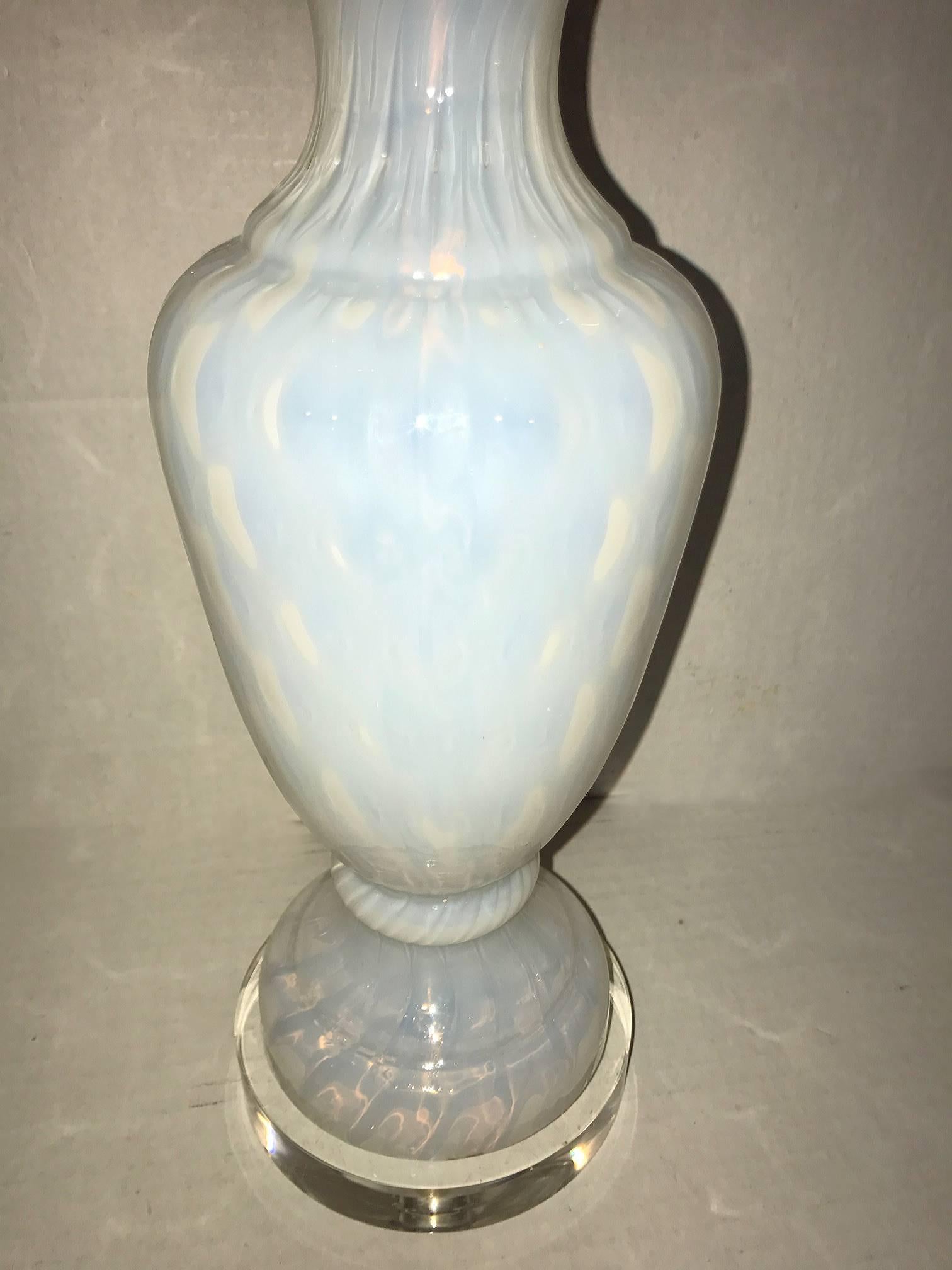 Mid-20th Century Pair of Opaline Glass Table Lamps For Sale