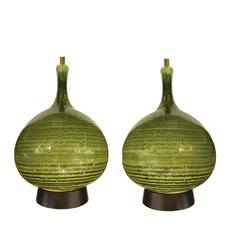Large Green Glazed Porcelain Table Lamps