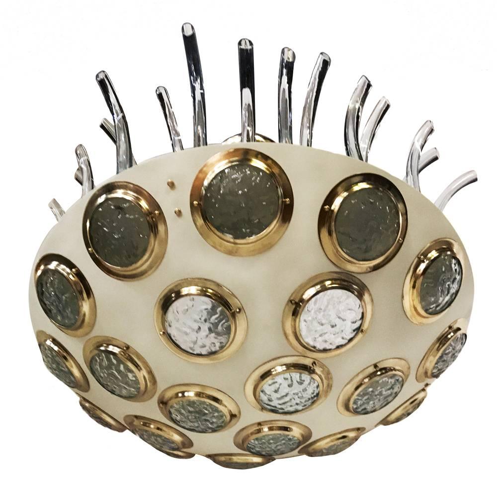 Moderne Italian Light Fixture with Glass Insets For Sale