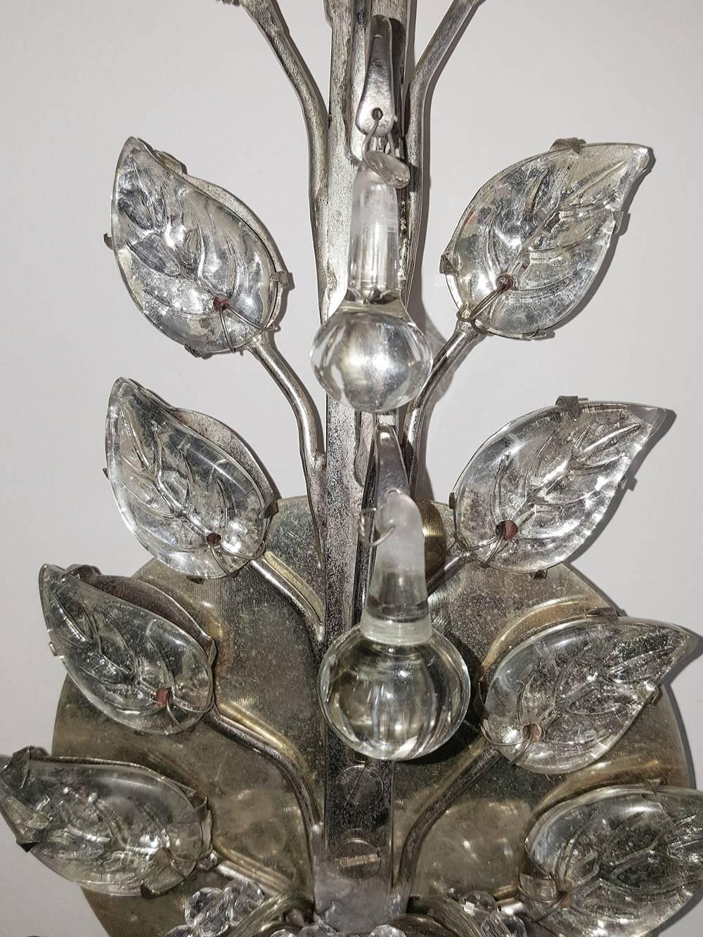 French Pair of Silver Plated Sconces with Molded Leaves For Sale