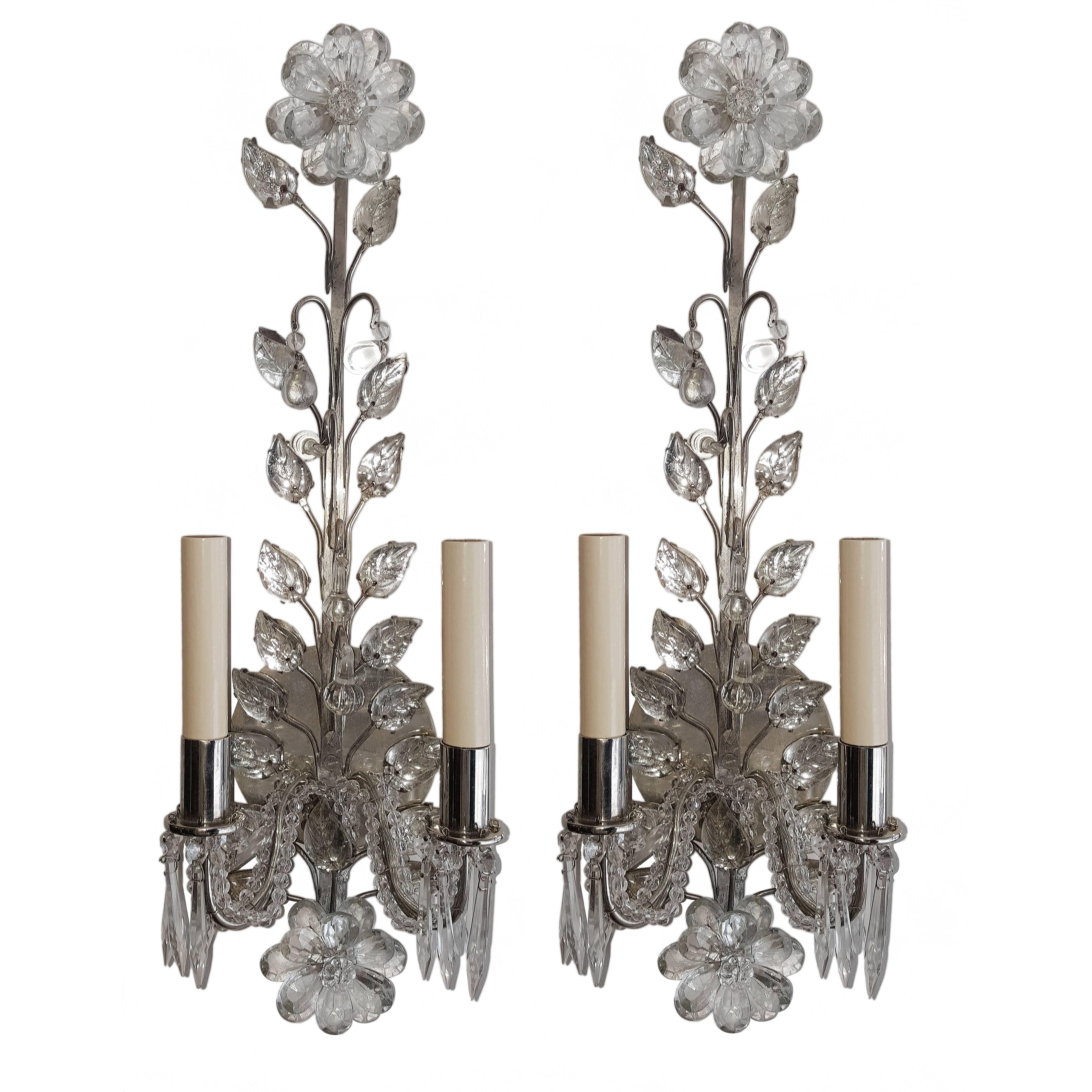 Pair of Silver Plated Sconces with Molded Leaves For Sale