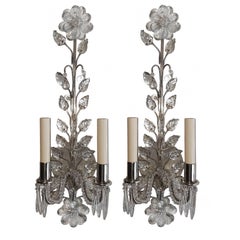 Vintage Pair of Silver Plated Sconces with Molded Leaves