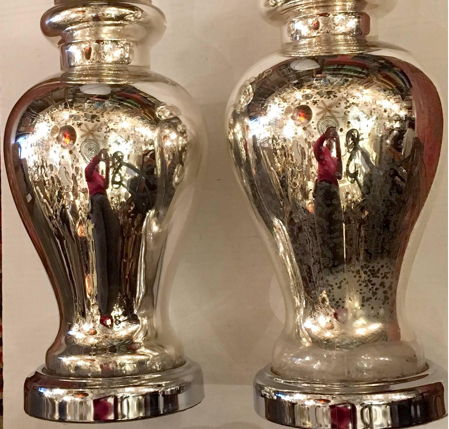 French Pair of Mercury Glass Lamps For Sale
