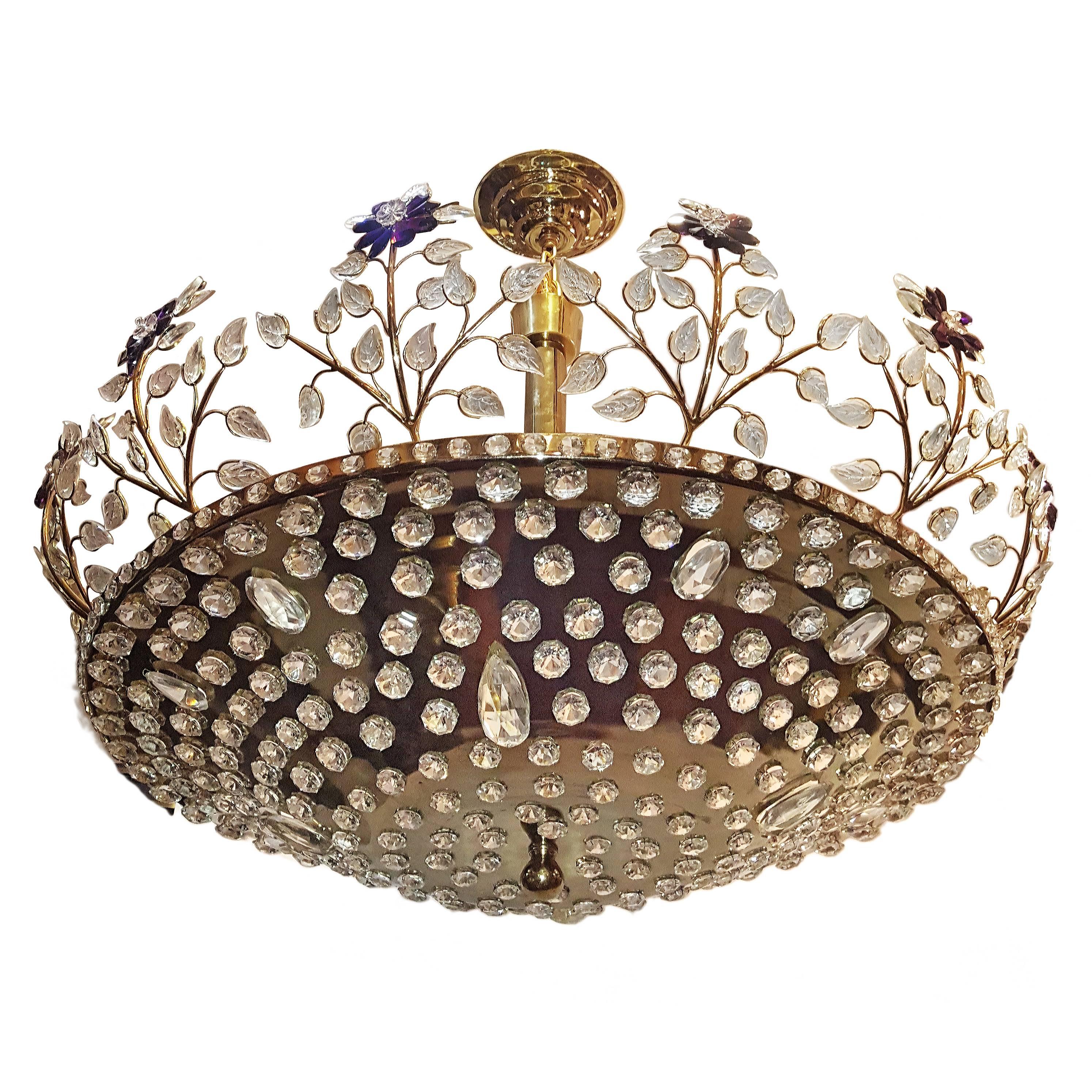 Large Gilt Fixture with Amethyst Crystal Flowers For Sale