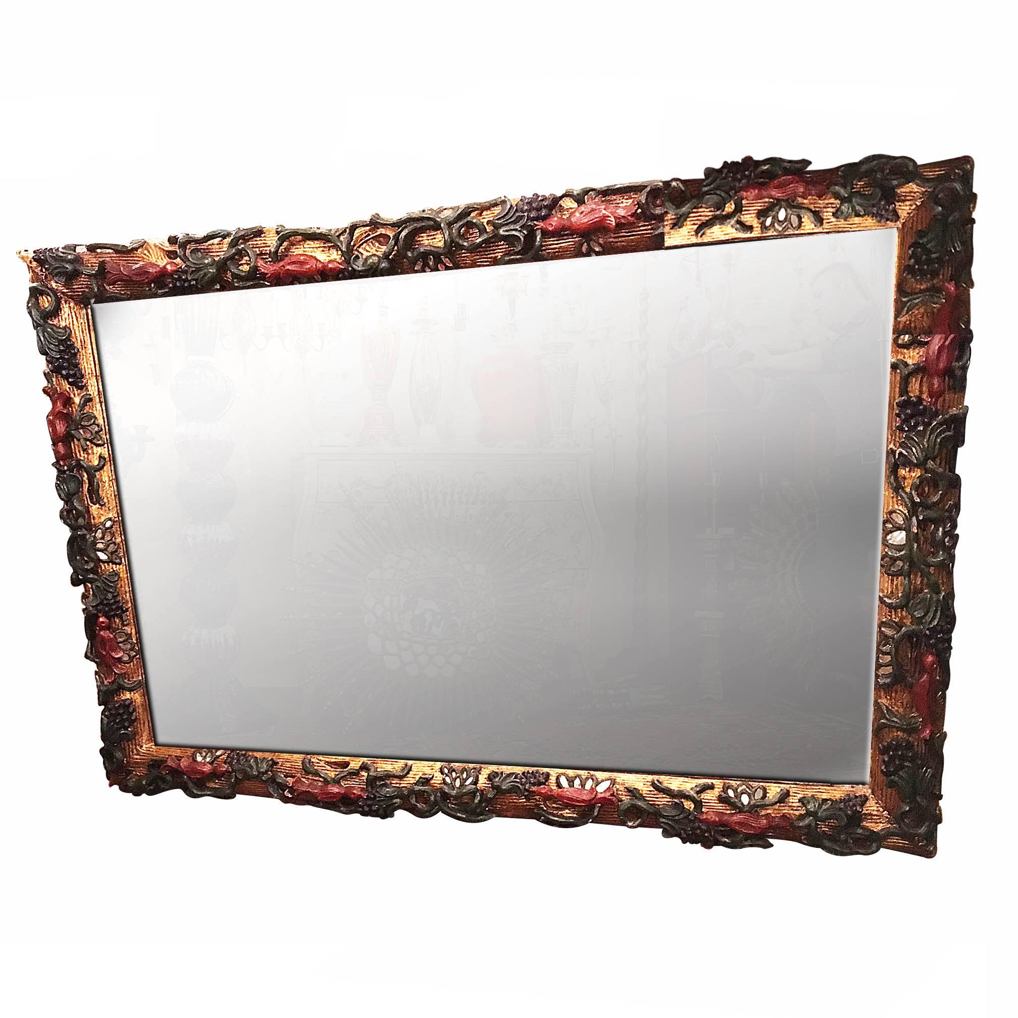 Large Italian Carved and Polychromed Frame Mirror