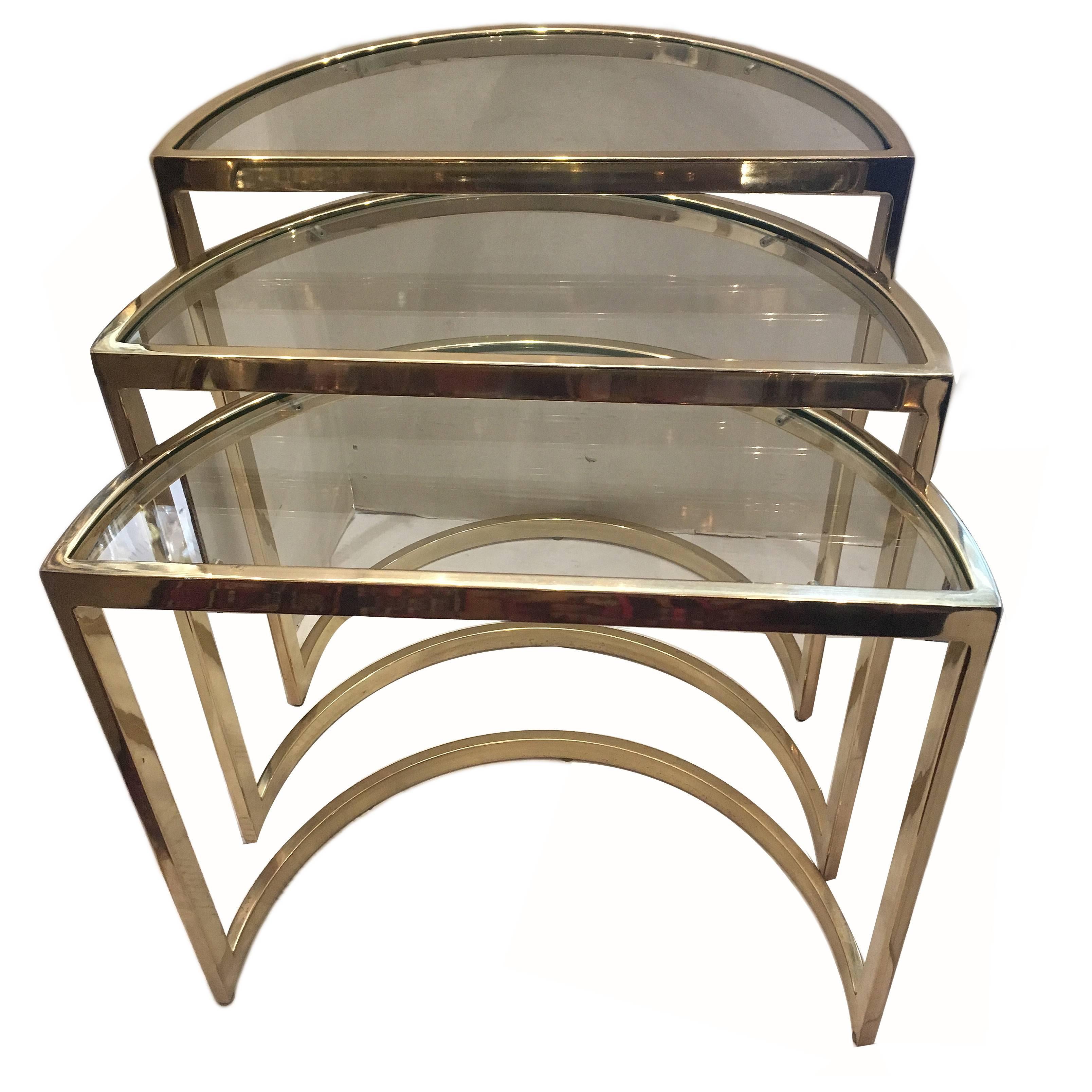Italian Set of Gilt Bronze Demilune Nesting Tables