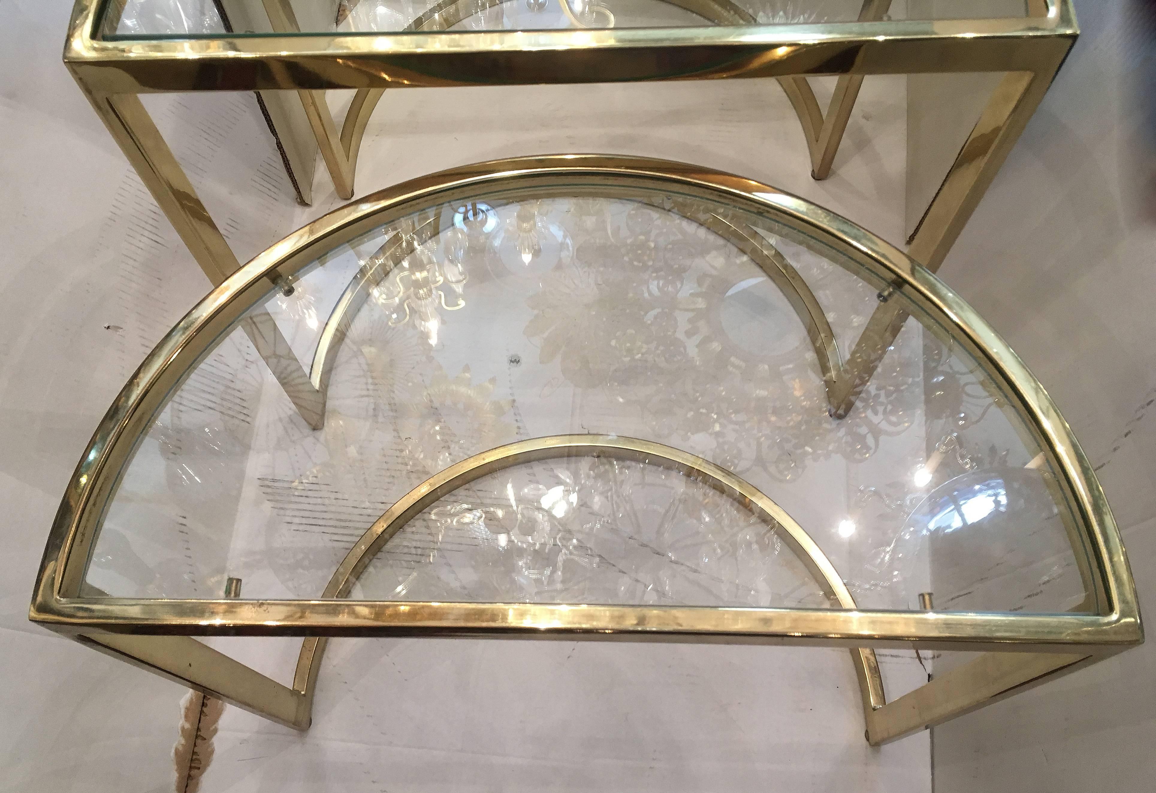 Set of Gilt Bronze Demilune Nesting Tables In Good Condition In New York, NY