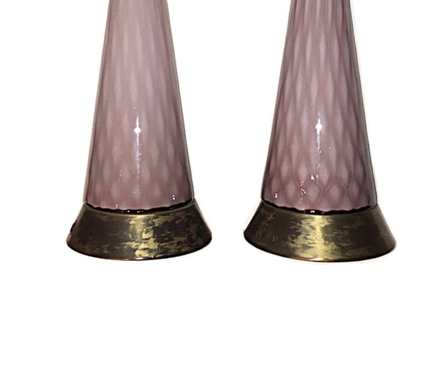 Italian Pair of Lavender Murano Glass Lamps