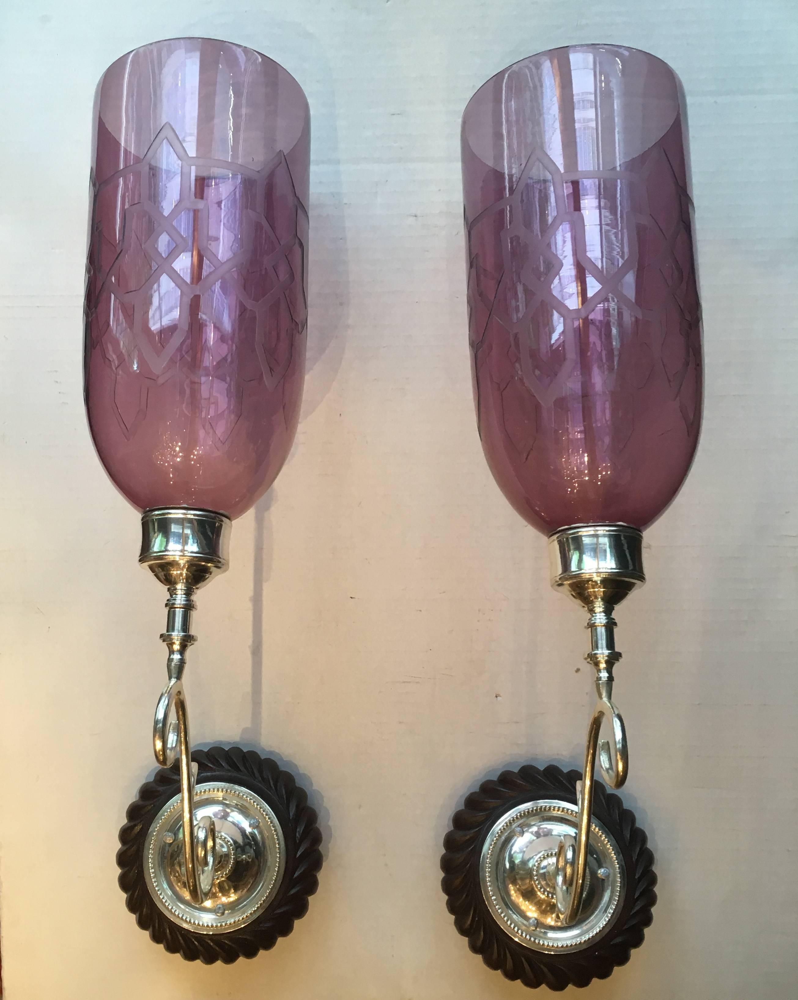 Set of Anglo Indian Amethyst Glass Sconces, Sold in Pairs  1