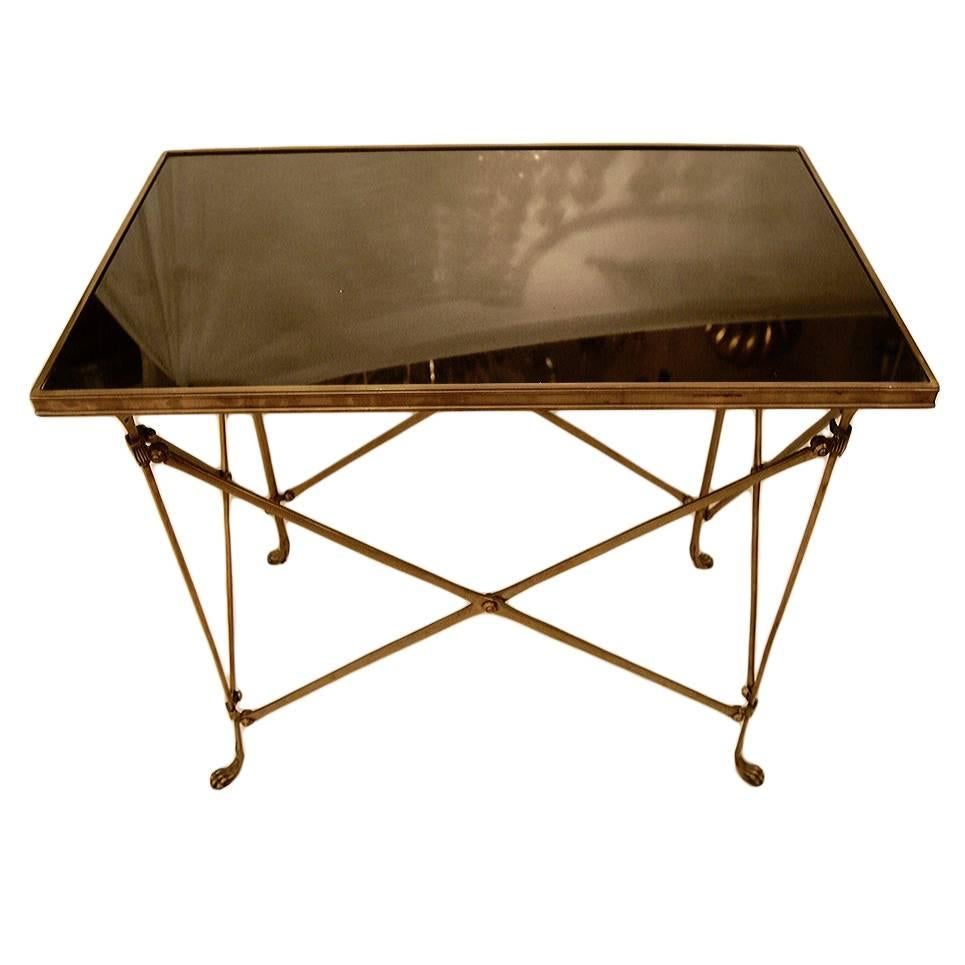 Campaign Style Black Marble Side Table For Sale