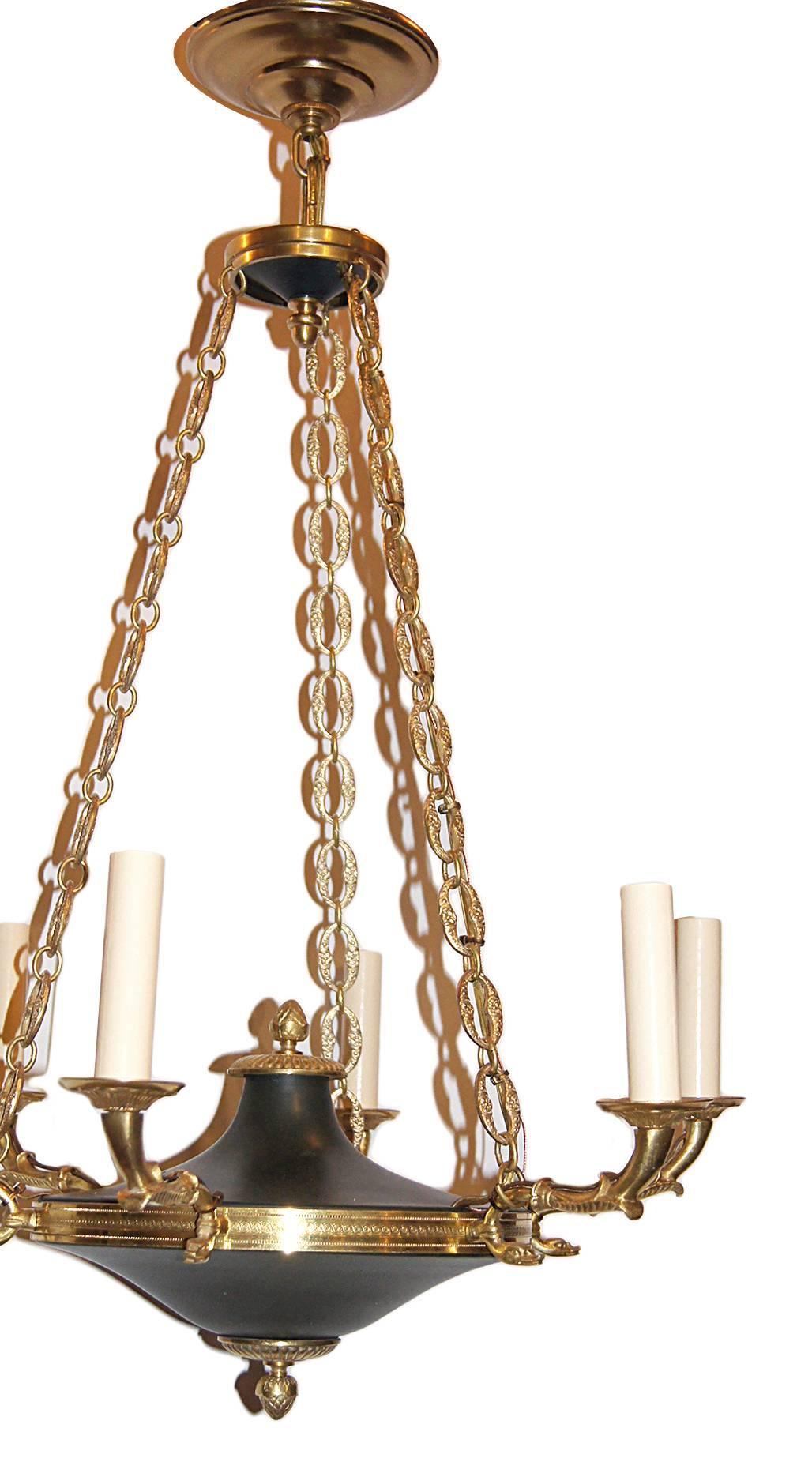 Gilt Bronze Empire Chandelier In Excellent Condition For Sale In New York, NY