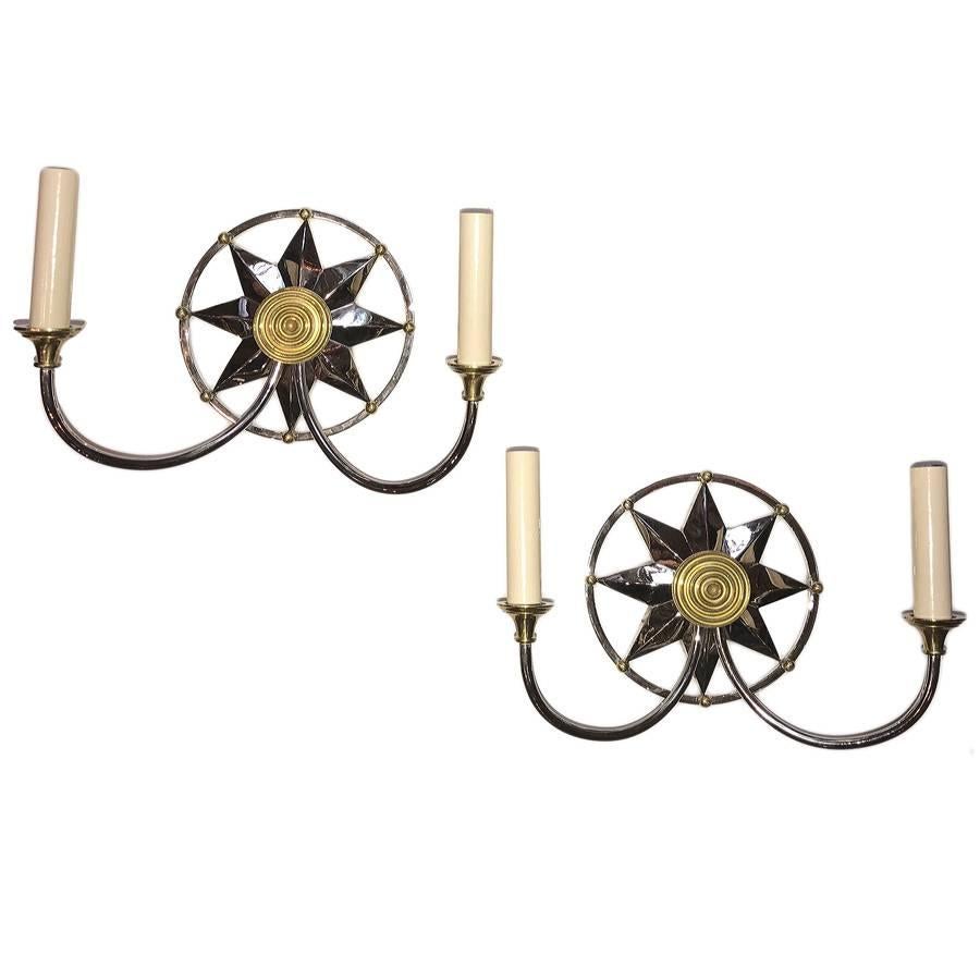 Pair of French Deco Star Sconces For Sale