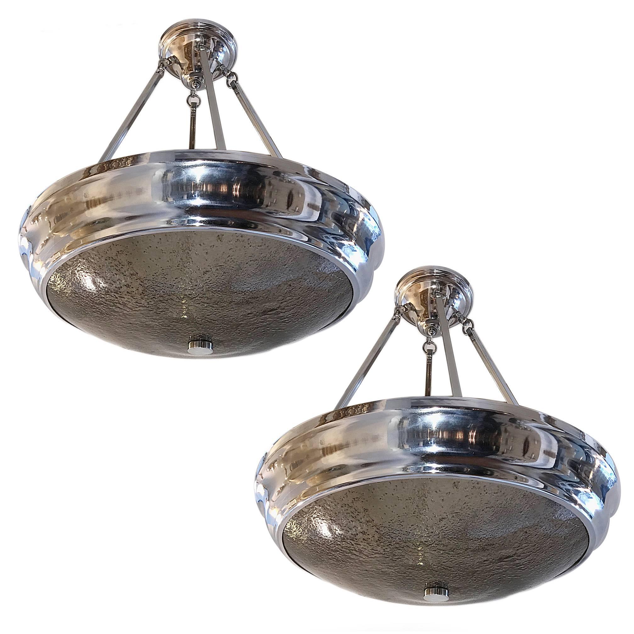 Pair of Moderne Style Nickel Plated Light Fixtures