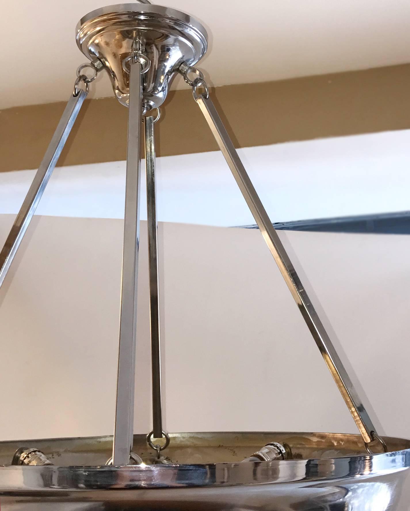 Mid-20th Century Pair of Moderne Style Nickel Plated Light Fixtures For Sale