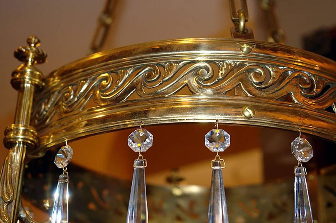 Mid-20th Century Pair of Neoclassic Gilt Bronze Chandeliers For Sale