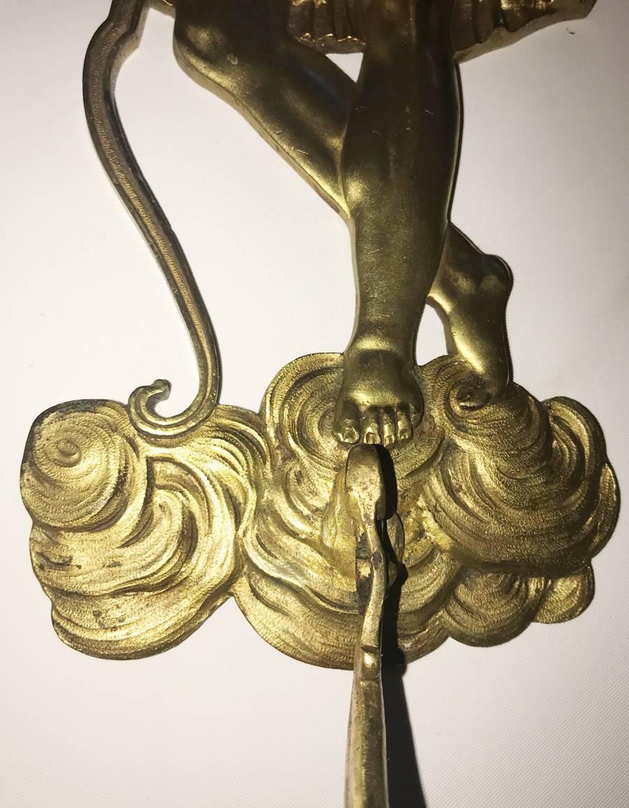 Pair of Cast Bronze Angel Shaped Sconces In Excellent Condition In New York, NY