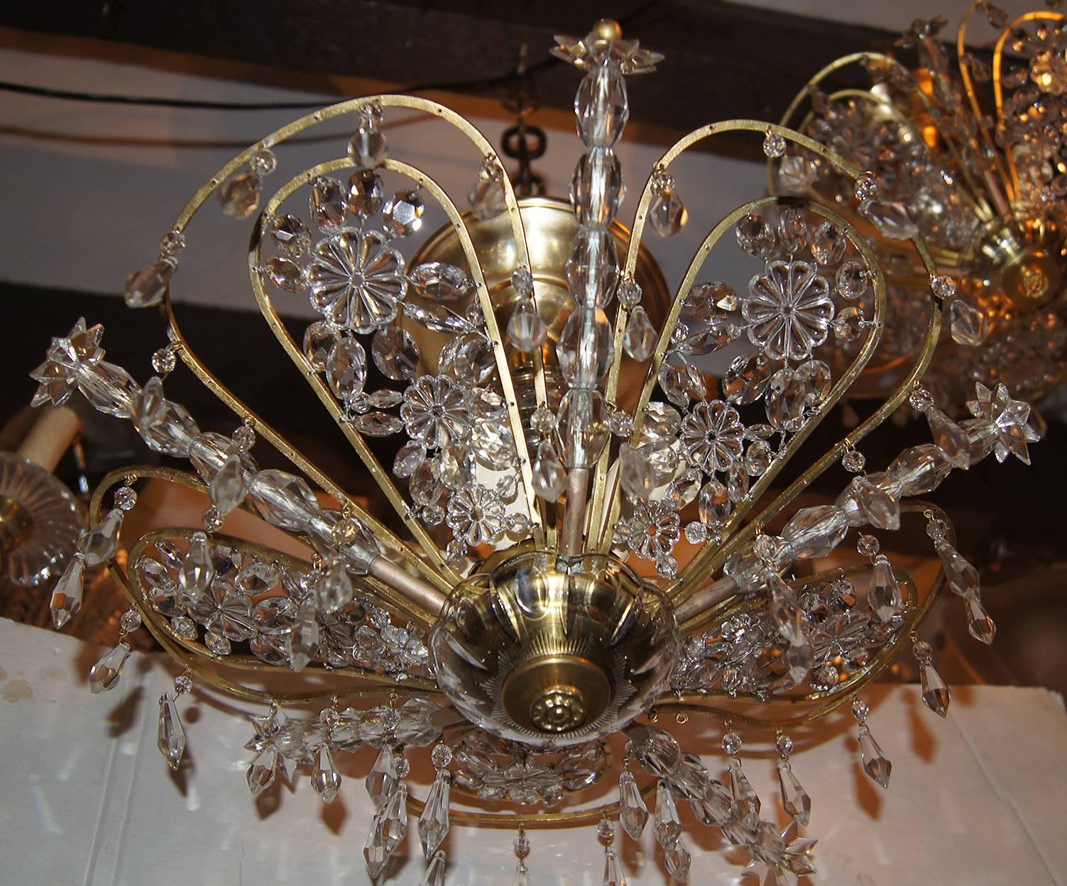 Pair of Gilt Light Fixtures with Crystals. Sold Individually. In Good Condition For Sale In New York, NY