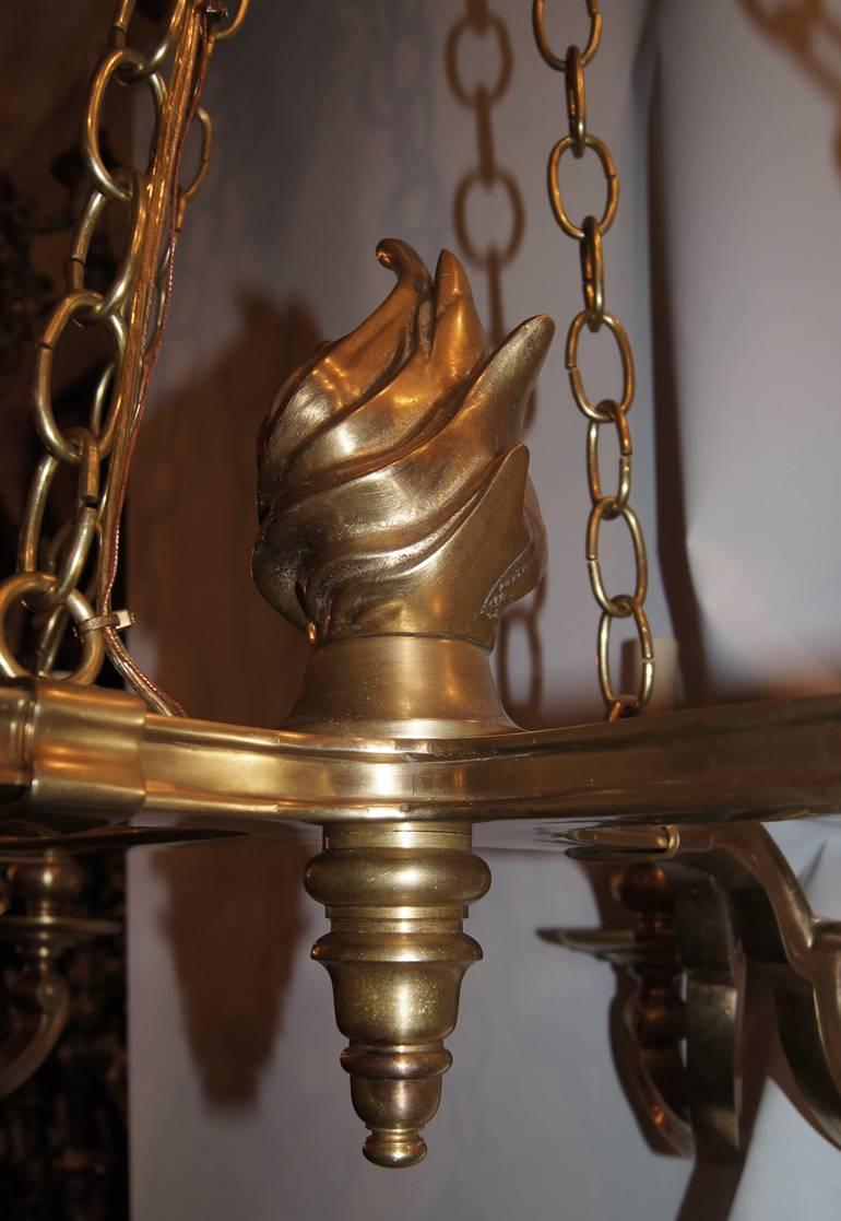 Neoclassic Horizontal Gilt Bronze Chandelier In Excellent Condition For Sale In New York, NY