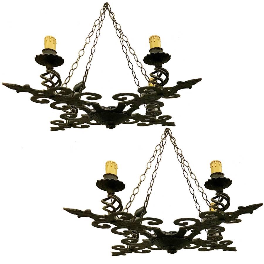 Mid-20th Century French Wrought Iron Chandelier