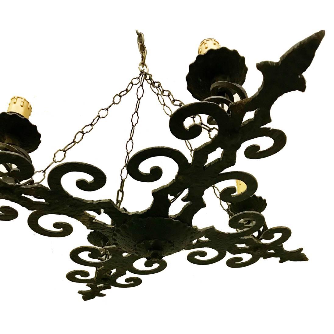 French Wrought Iron Chandelier In Excellent Condition In New York, NY