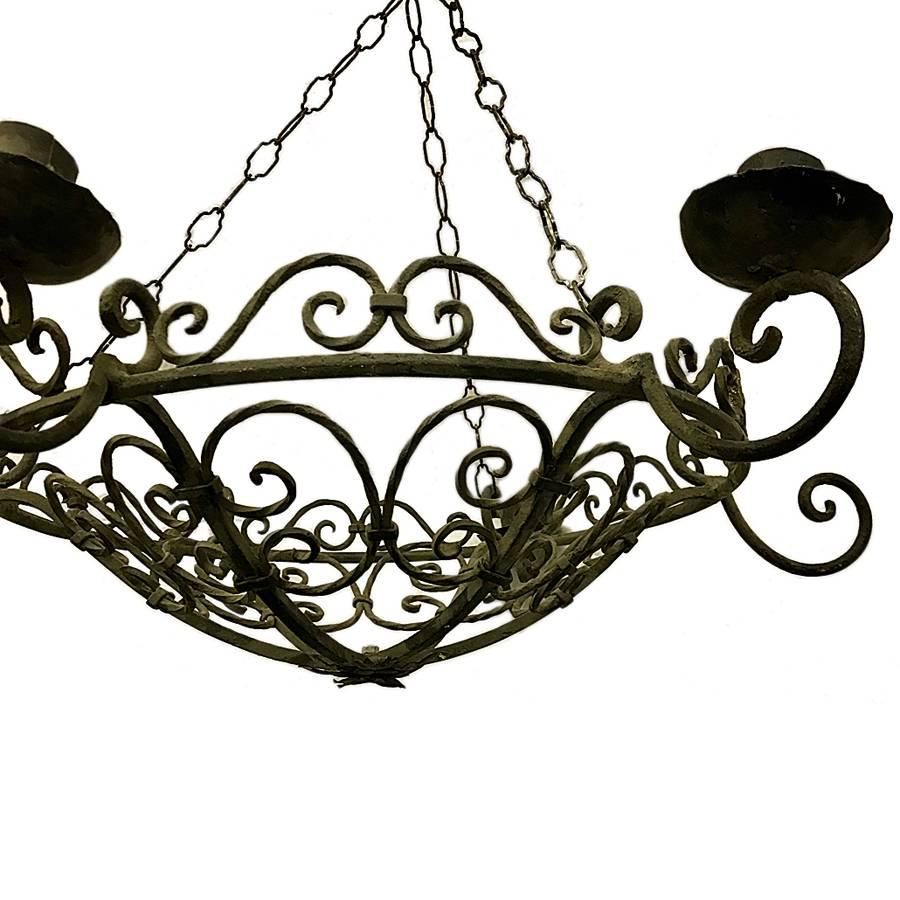 Mid-20th Century French Wrought Iron Chandelier For Sale