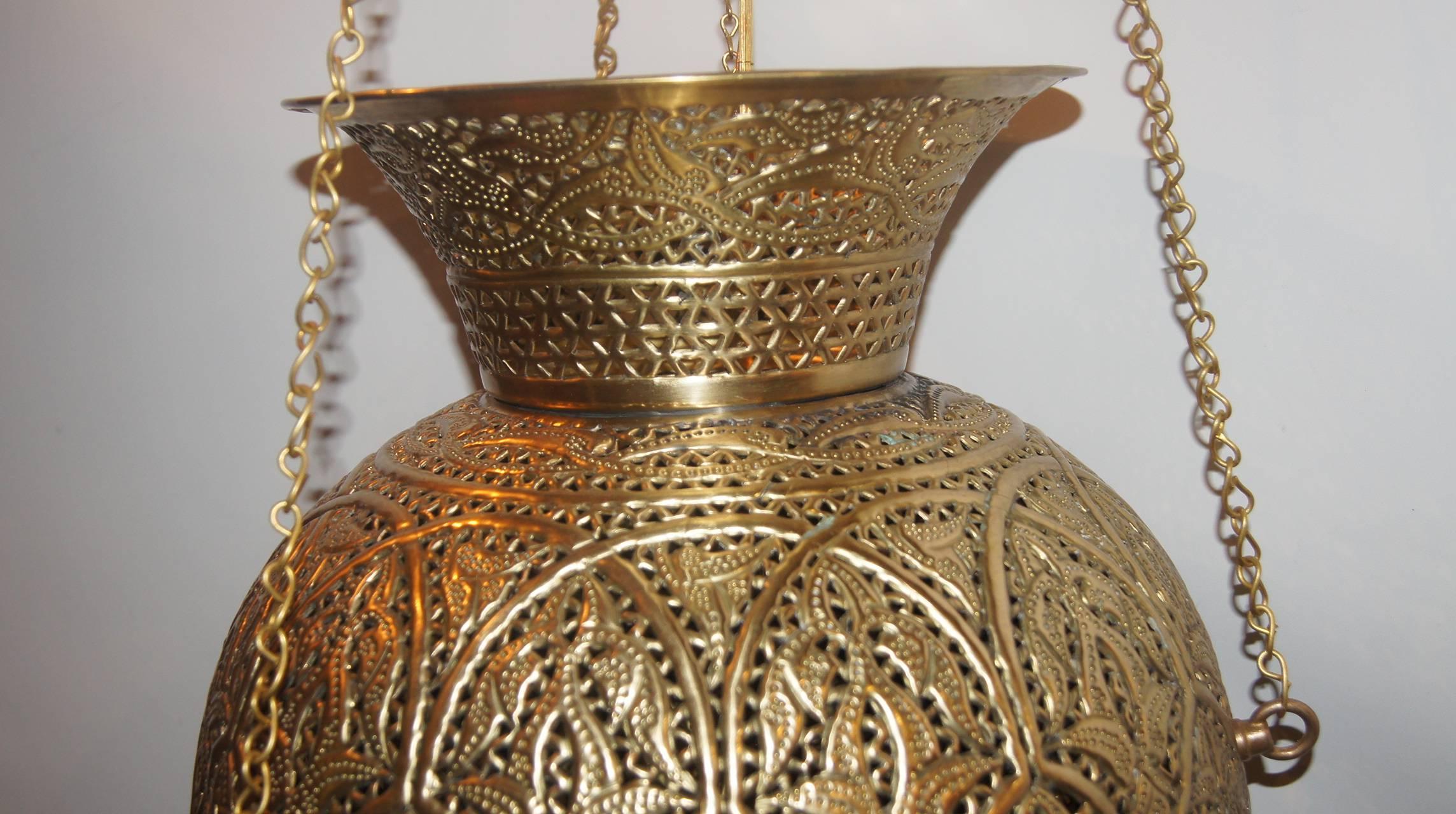Turkish Pair of Hammered and Pierced Arabesque Lanterns, Sold Individually  For Sale