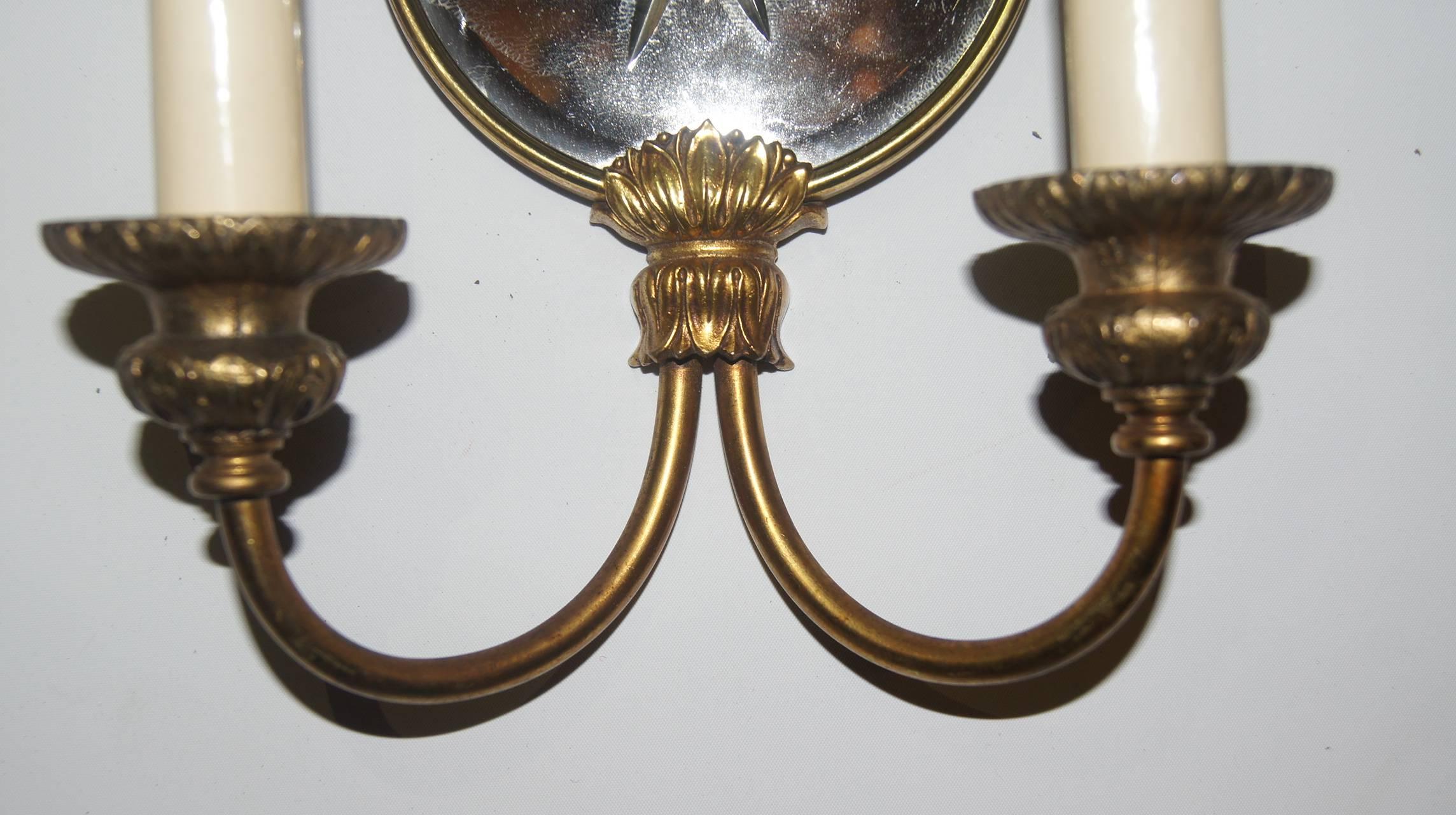 Mid-20th Century Pair of French Neoclassic Mirrored Sconces