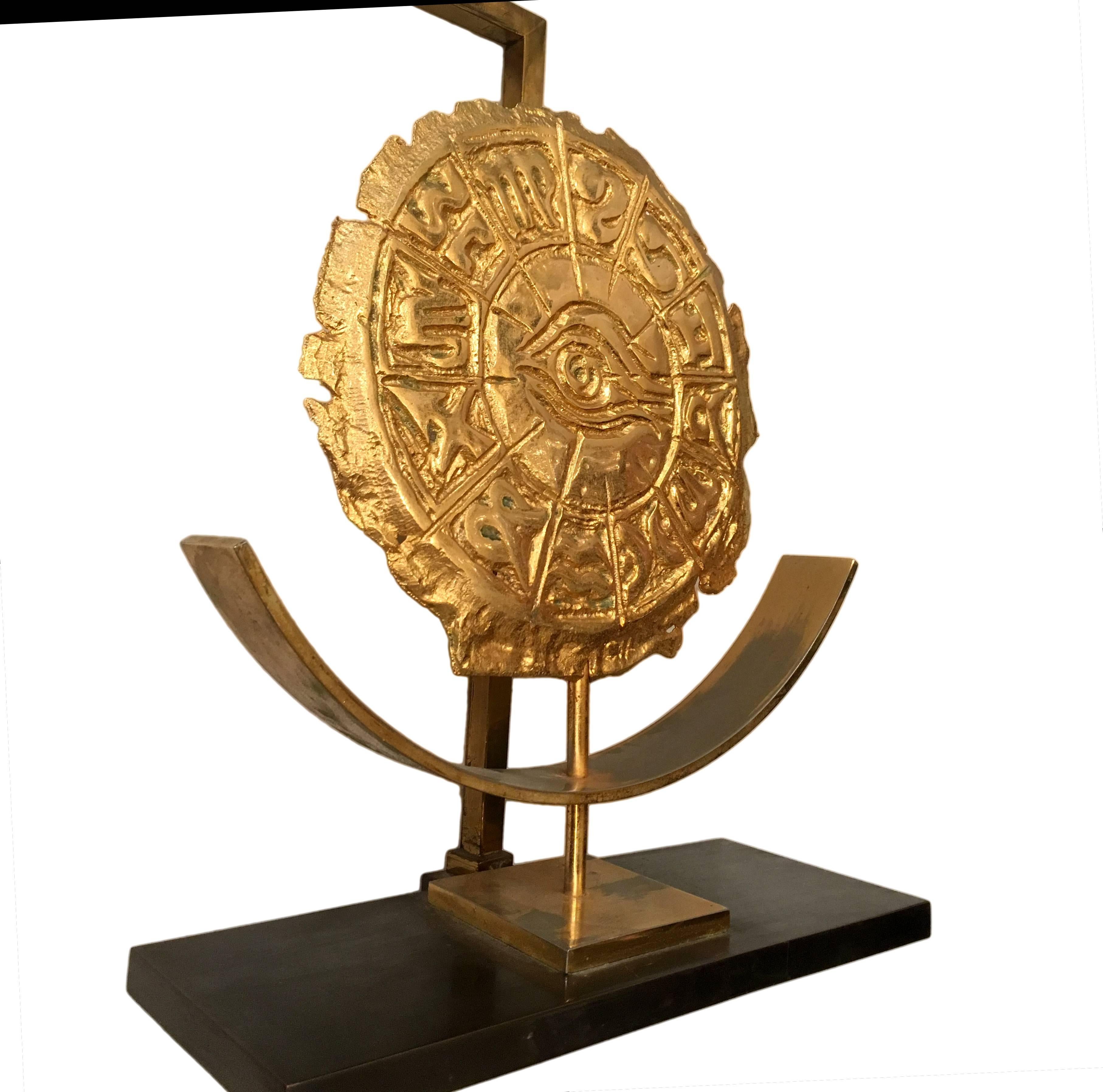 Italian Single Bronze Zodiac Table Lamp For Sale
