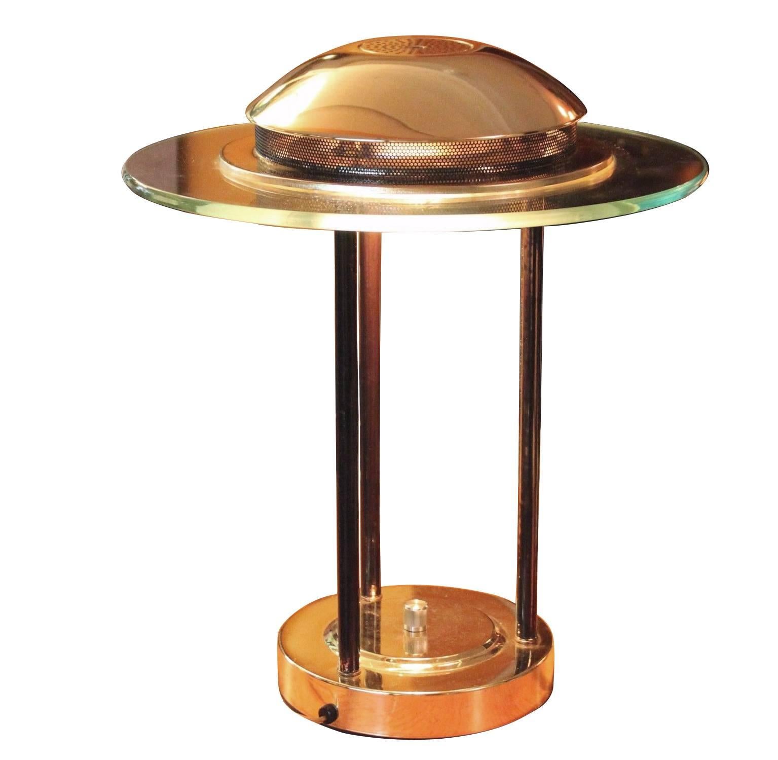 Mid-20th Century Vintage Brass and Glass Desk Lamp For Sale