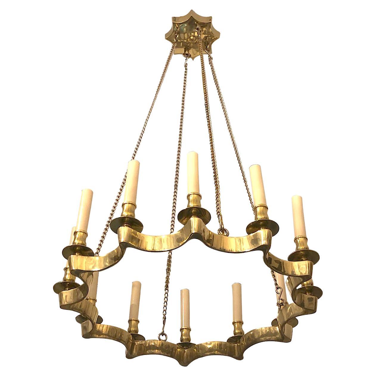Set of 3 Moderne Star Shaped Gilt Chandeliers, Sold Individually For Sale